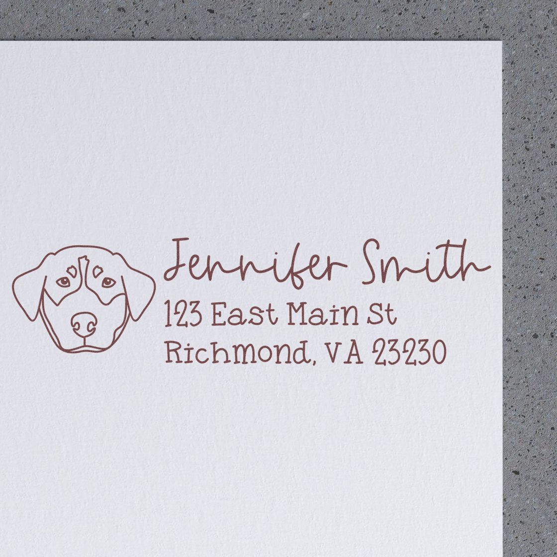 Custom dog return address rubber stamp for Jennifer Smith, 123 East Main St, Richmond, VA 23230