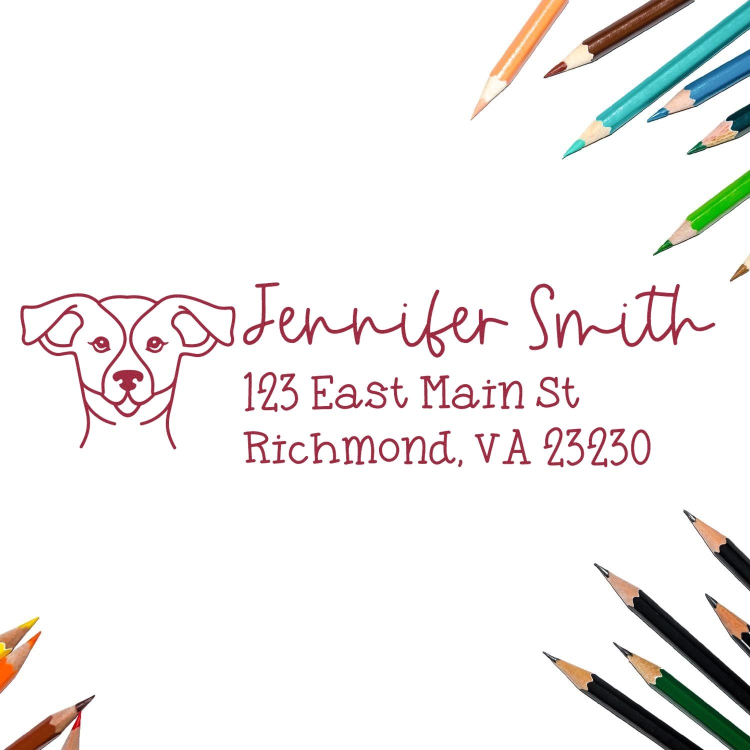 Personalized dog return address rubber stamp with Jennifer Smith name and Richmond, VA address for pet-themed mailing labels