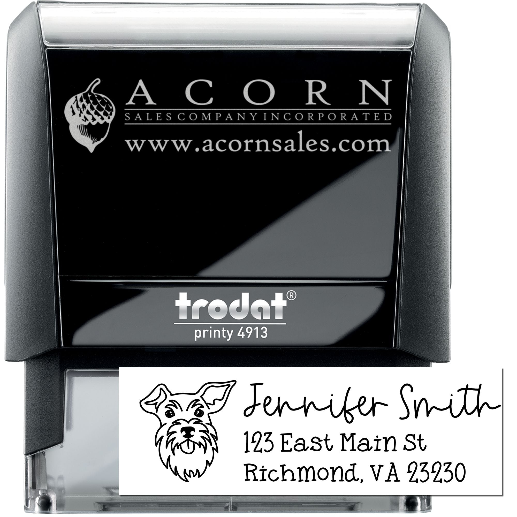 Custom self-inking rubber stamp with logo, name and address imprint for business branding, Trodat Printy 4913