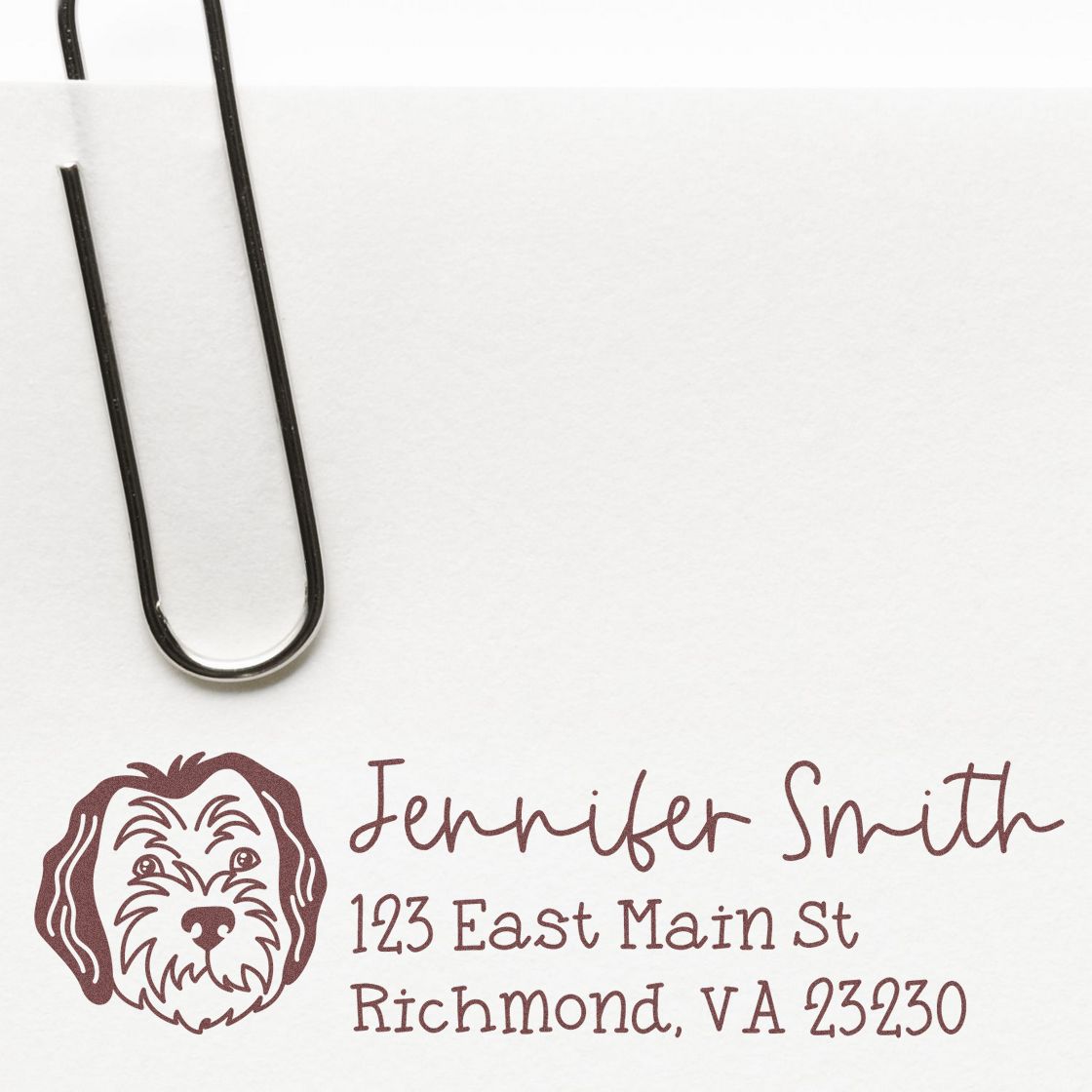 Custom dog return address rubber stamp for Jennifer Smith with name and Richmond, VA address.