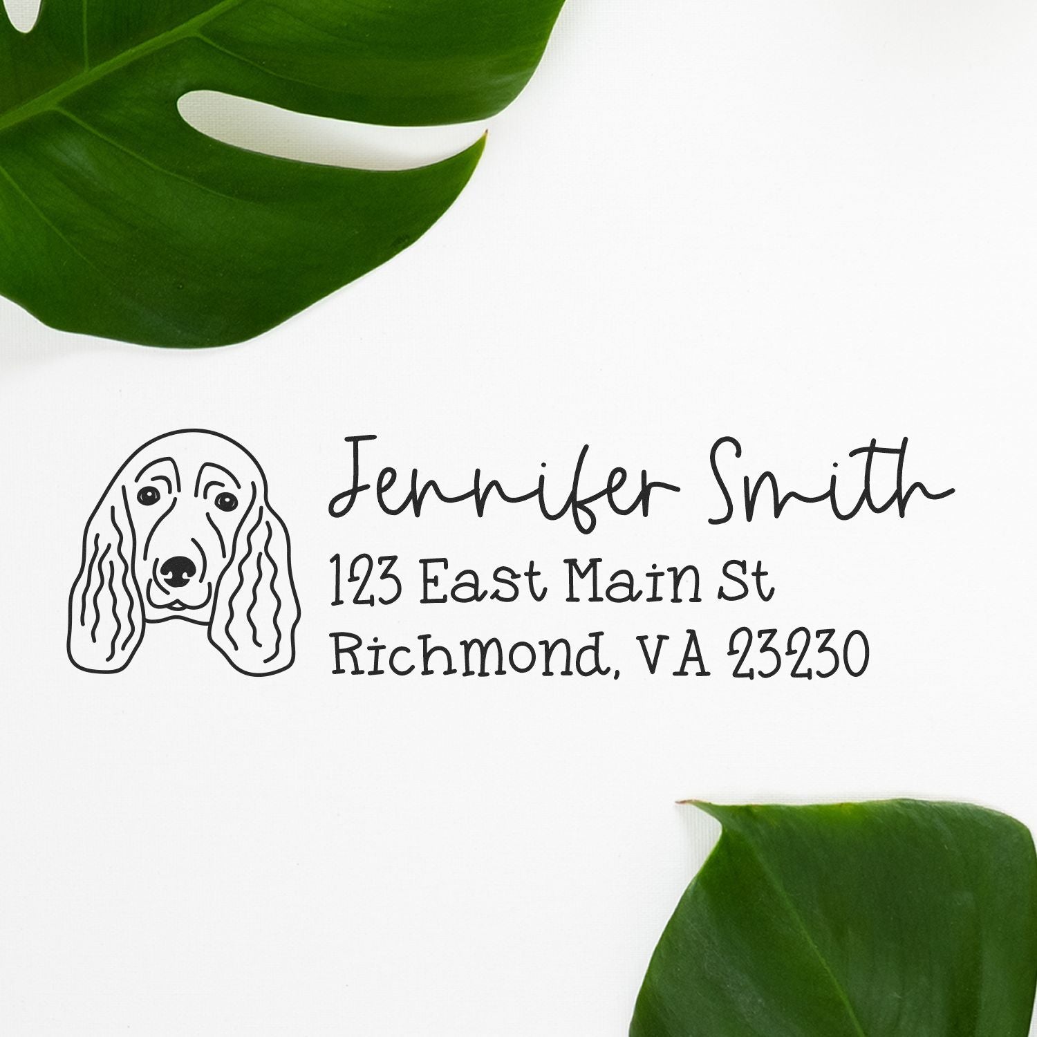Personalized dog address rubber stamp with custom name and Richmond, VA return address
