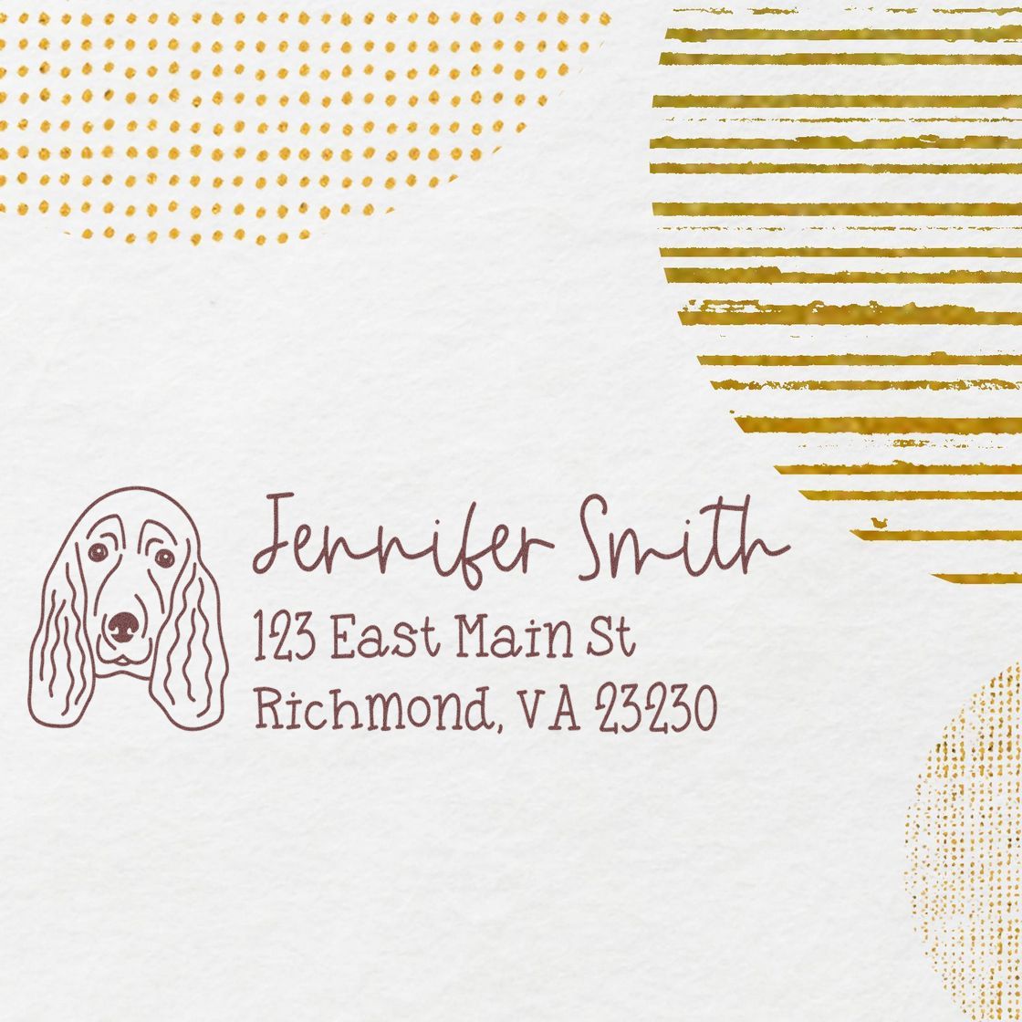 Custom dog address rubber stamp with Jennifer Smith and Richmond, VA 23230 for personalized return mail.