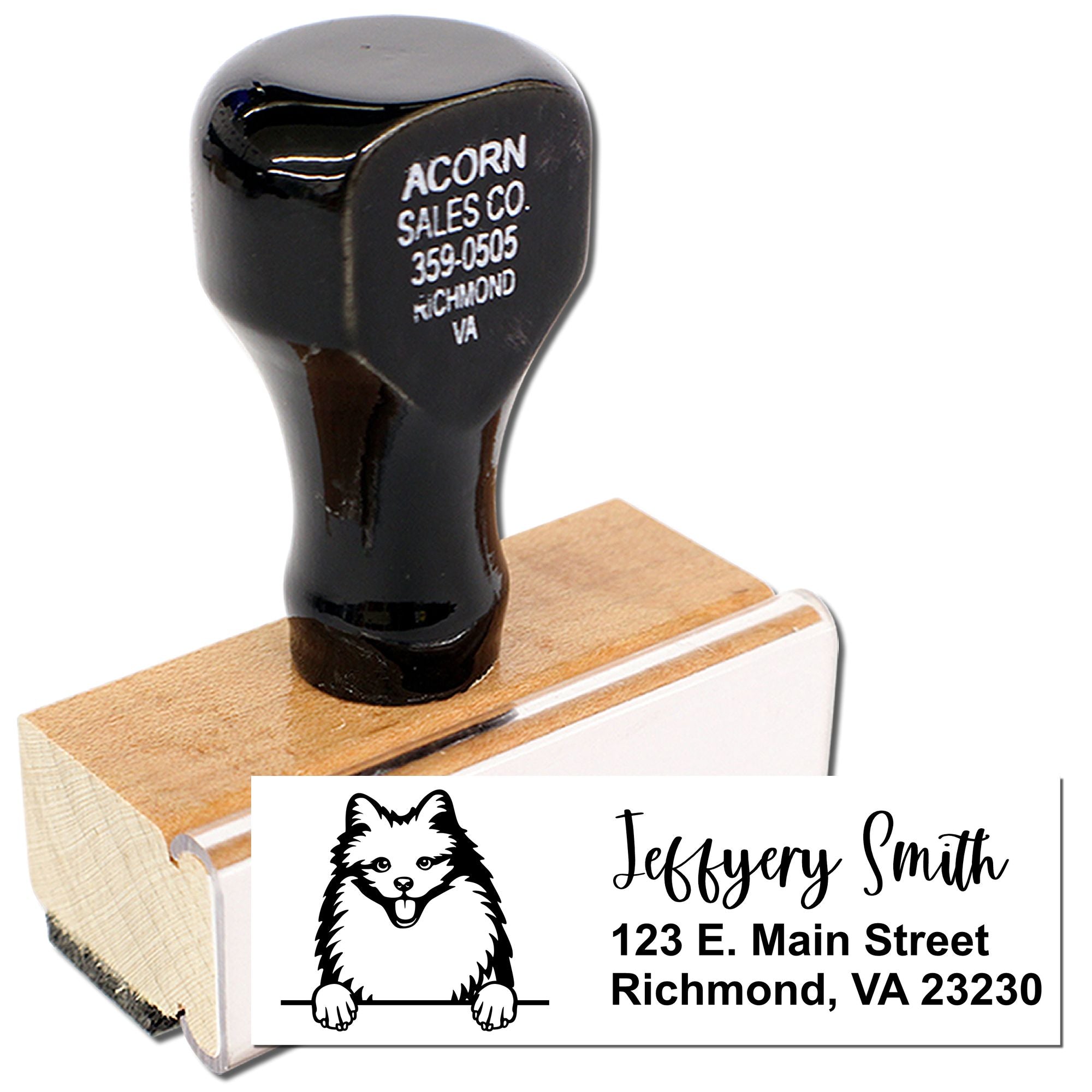 Personalized American Eskimo Dog Address Stamp with Wood Handle