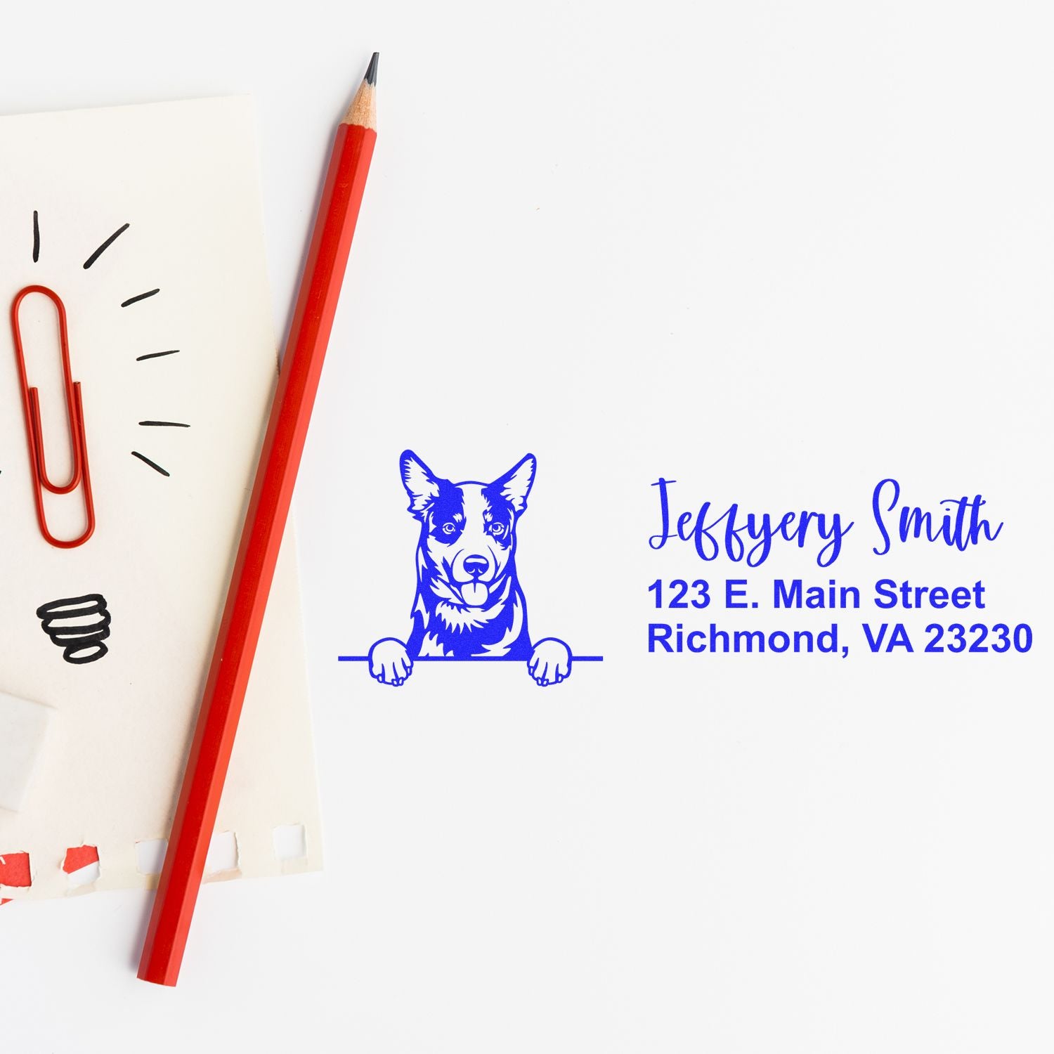 Personalized dog logo return address rubber stamp for Jeffery Smith, Richmond, VA.