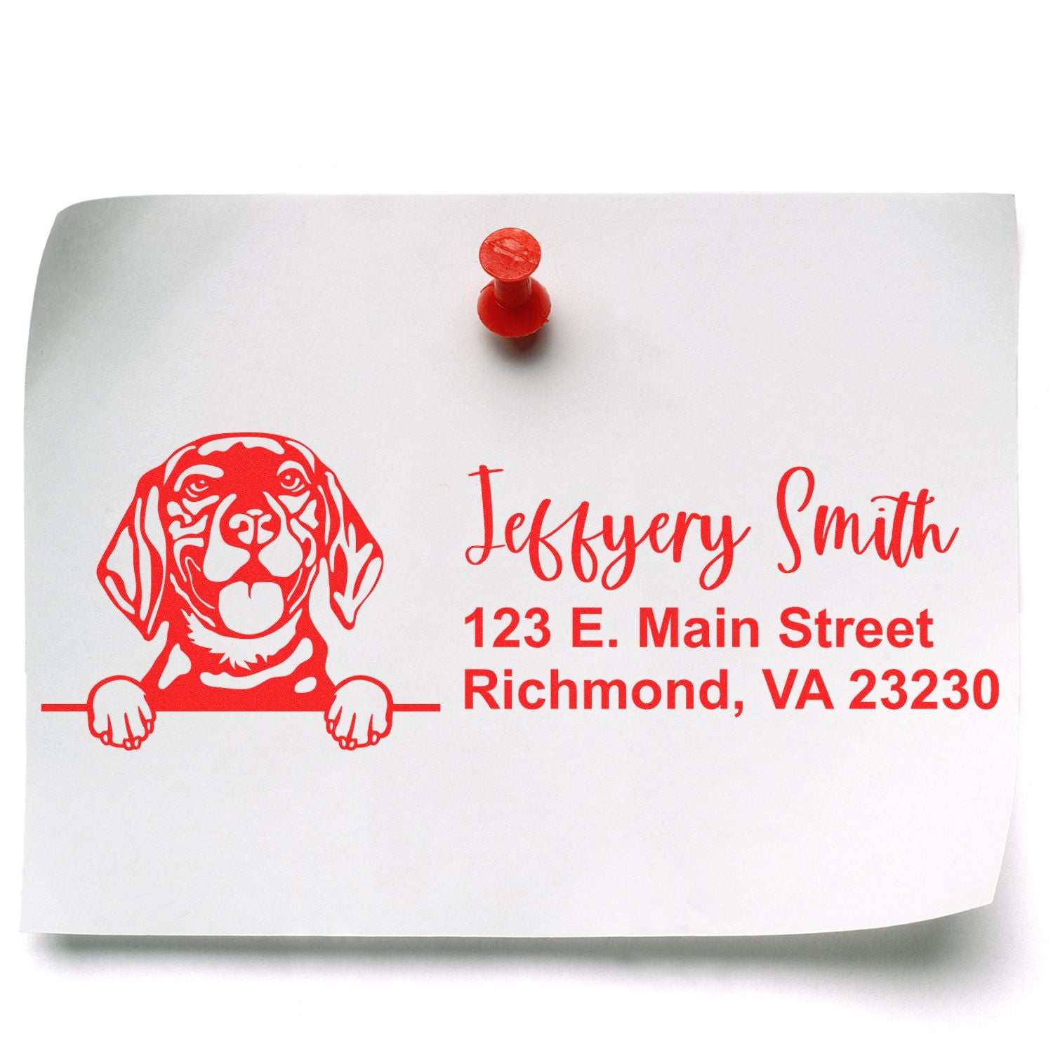 Custom dog address rubber stamp with name and Richmond, VA return address for personalized mailing labels