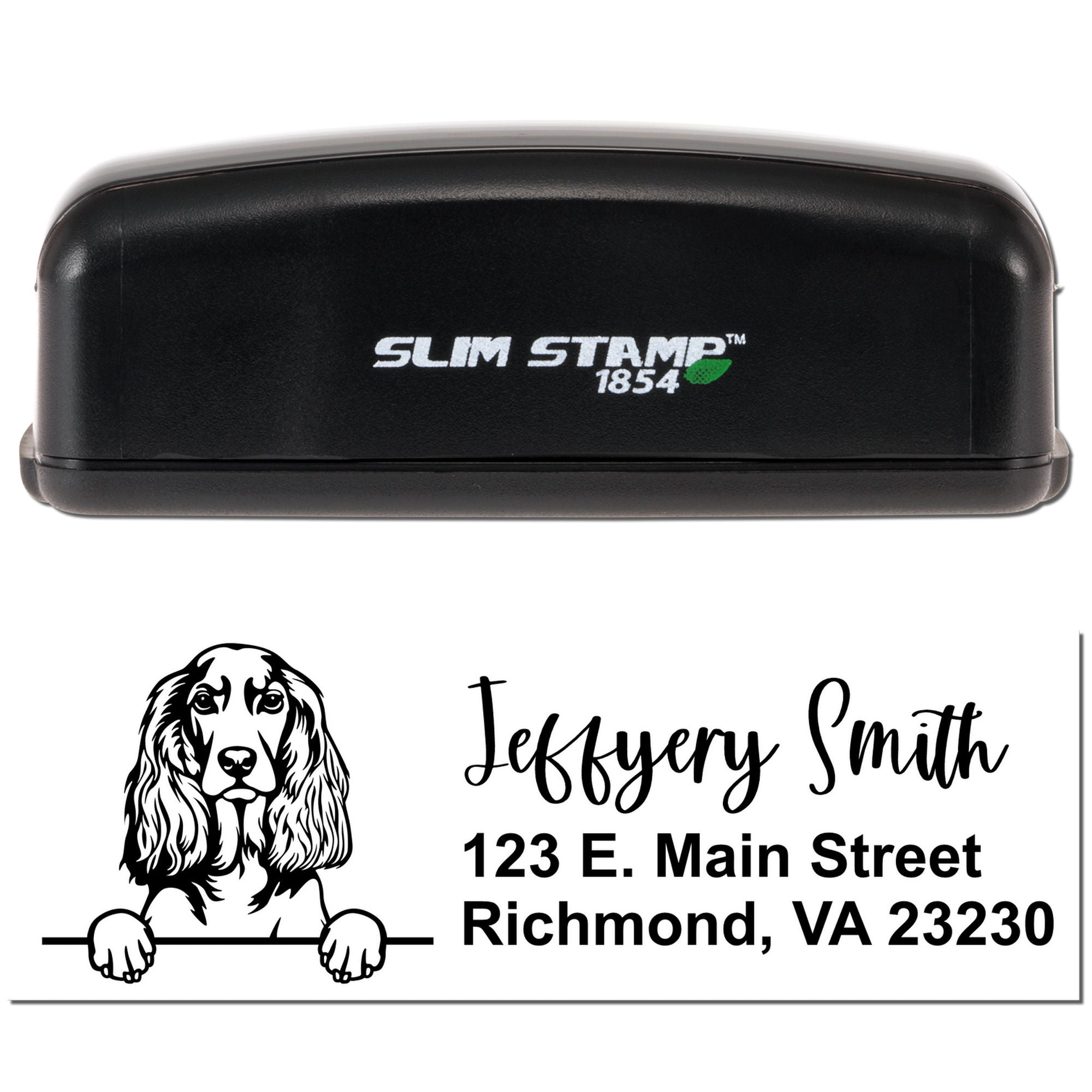 Slim Stamp 1854 custom dog address rubber stamp with Jeffery Smith name and Richmond, VA address for personalized mail.