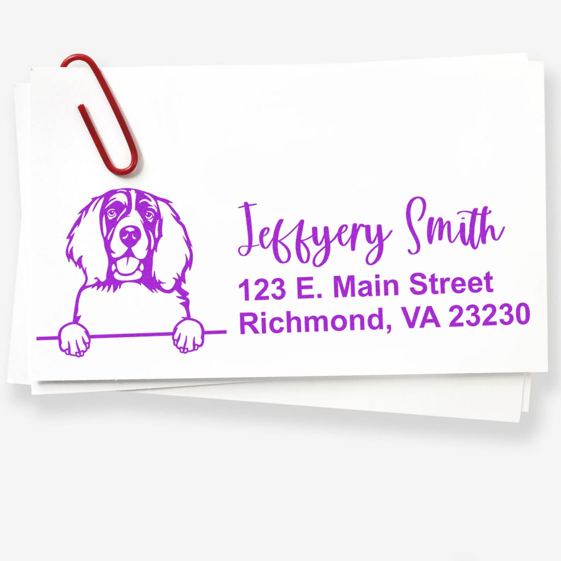 Personalized dog address rubber stamp with name and Richmond, VA mailing address