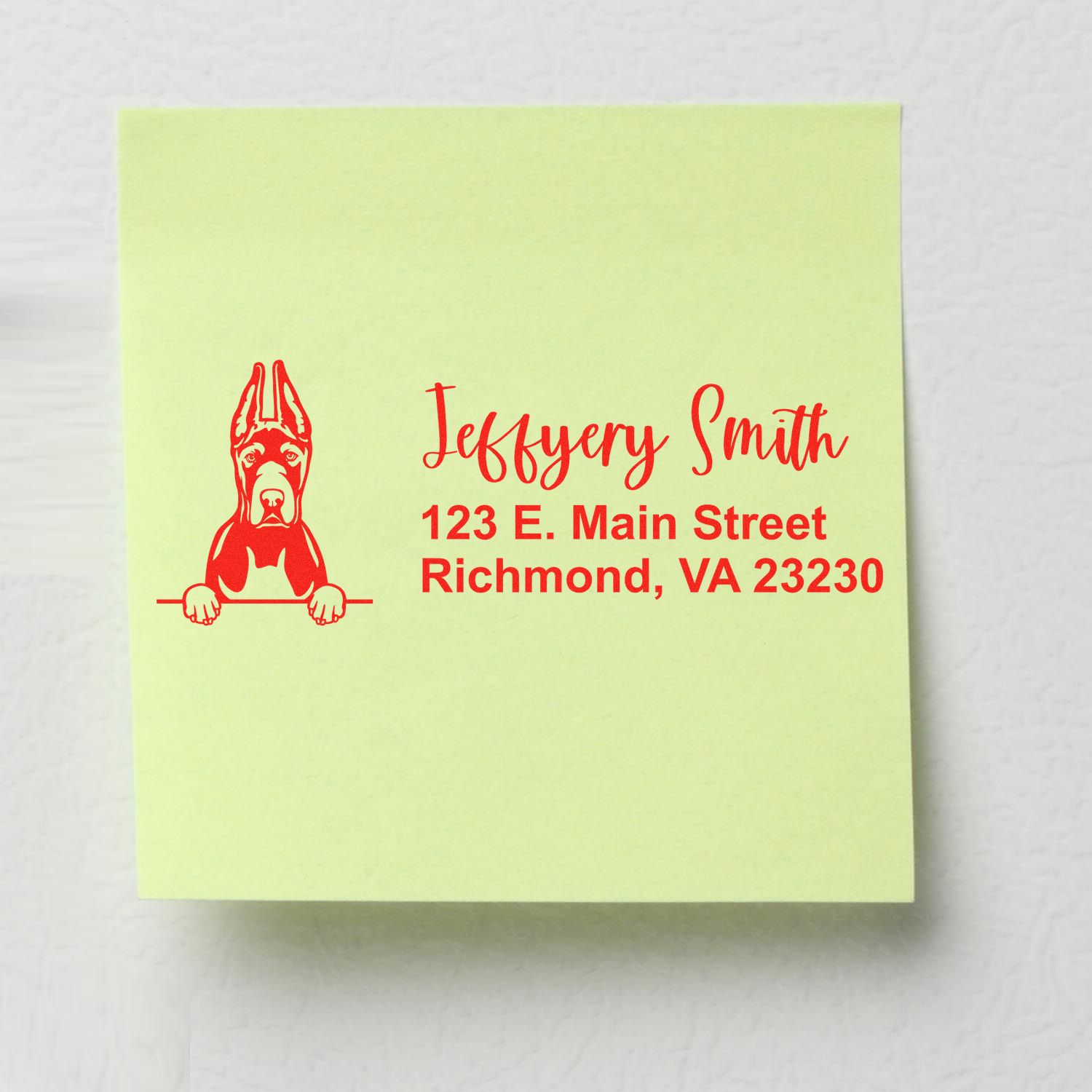 Personalized return address rubber stamp with dog logo for Jeffyery Smith, Richmond VA 23230