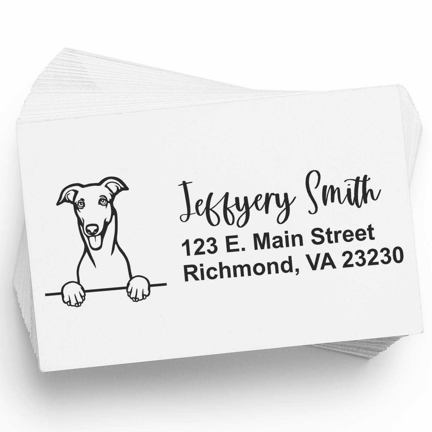 Personalized dog return address rubber stamp with Jeffrey Smith name and Richmond, VA address