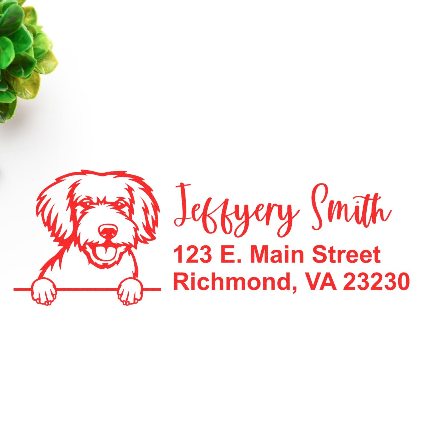 Custom dog address rubber stamp with Jeffery Smith and Richmond, VA 23230 return address.