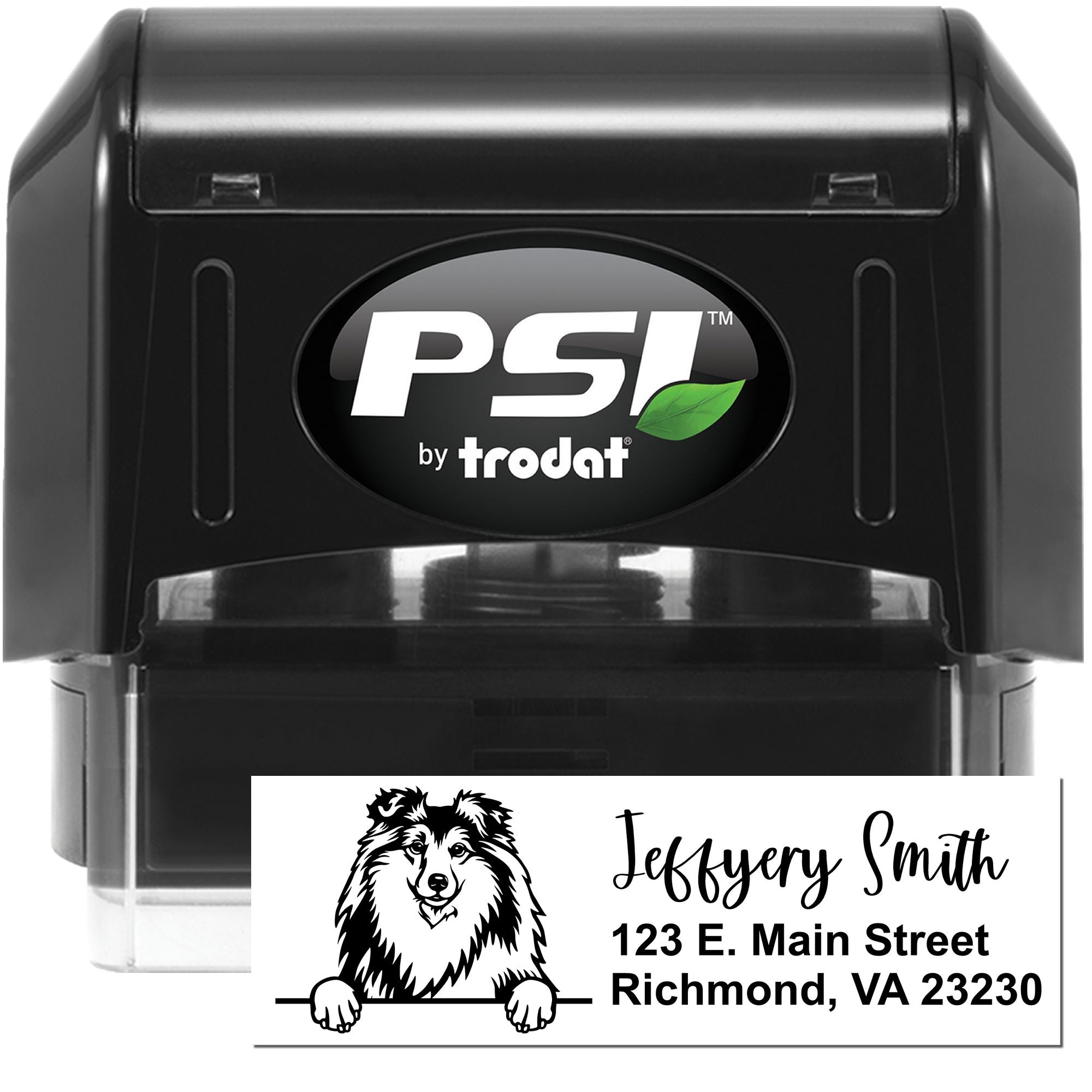 PSI by Trodat self-inking personalized return address rubber stamp with dog logo