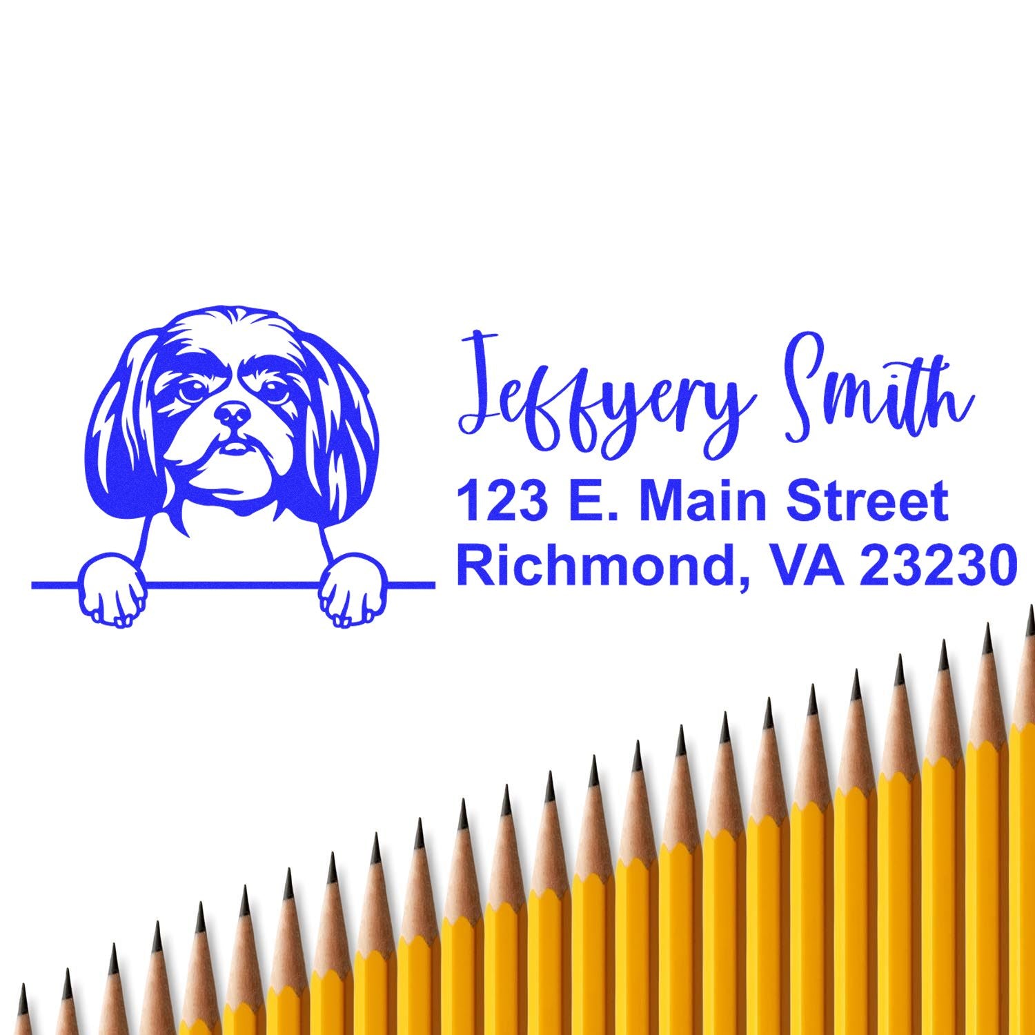 Custom dog return address rubber stamp with personalized name and Richmond, VA address for pet lovers