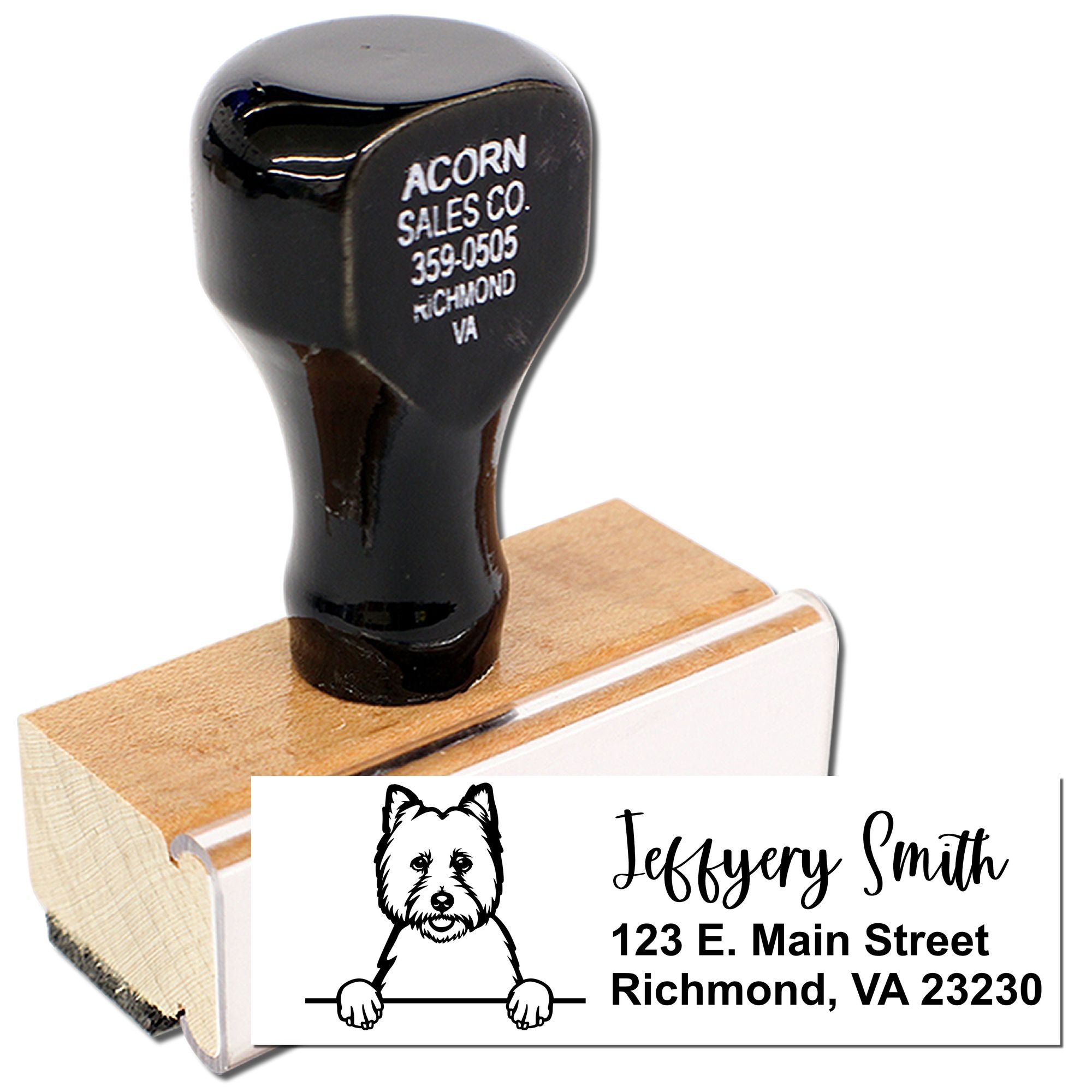 Custom dog address rubber stamp for Jeffery Smith, featuring name, street address, and Richmond, VA return address.