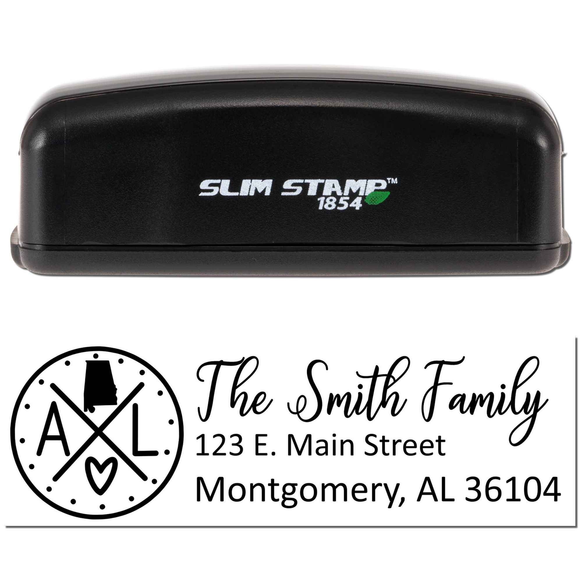 Slim Stamp 1854 custom self-inking rubber return address stamp for The Smith Family, Montgomery, AL.