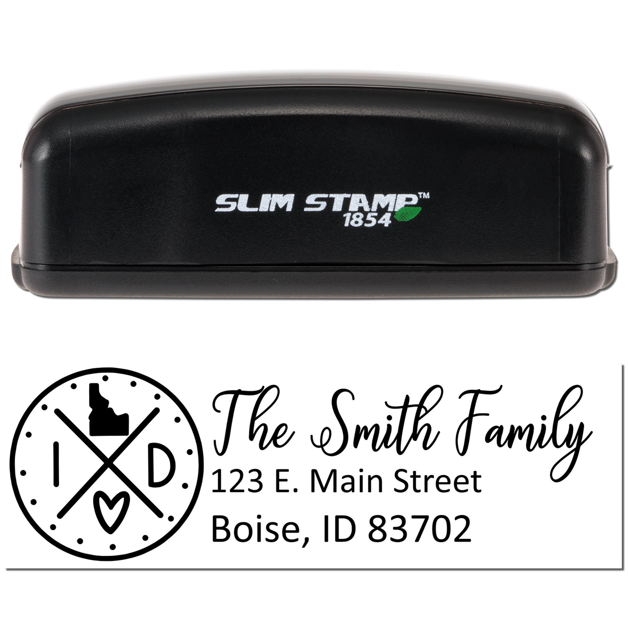 Slim Stamp self-inking rubber stamp with custom The Smith Family address design for personalized return mail and envelopes