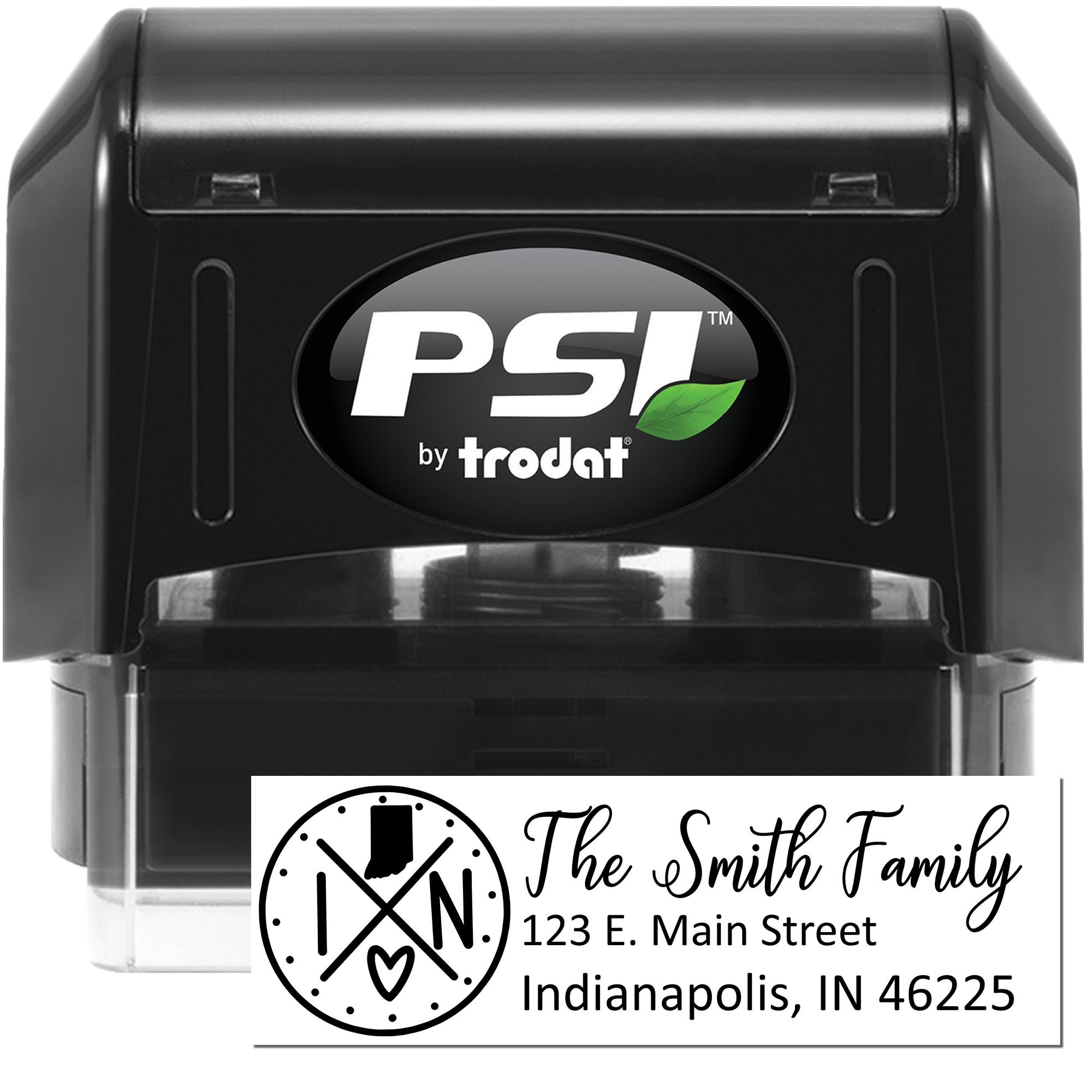 PSI by Trodat self-inking rubber stamp with custom address stamp design for personalized family mailing labels.