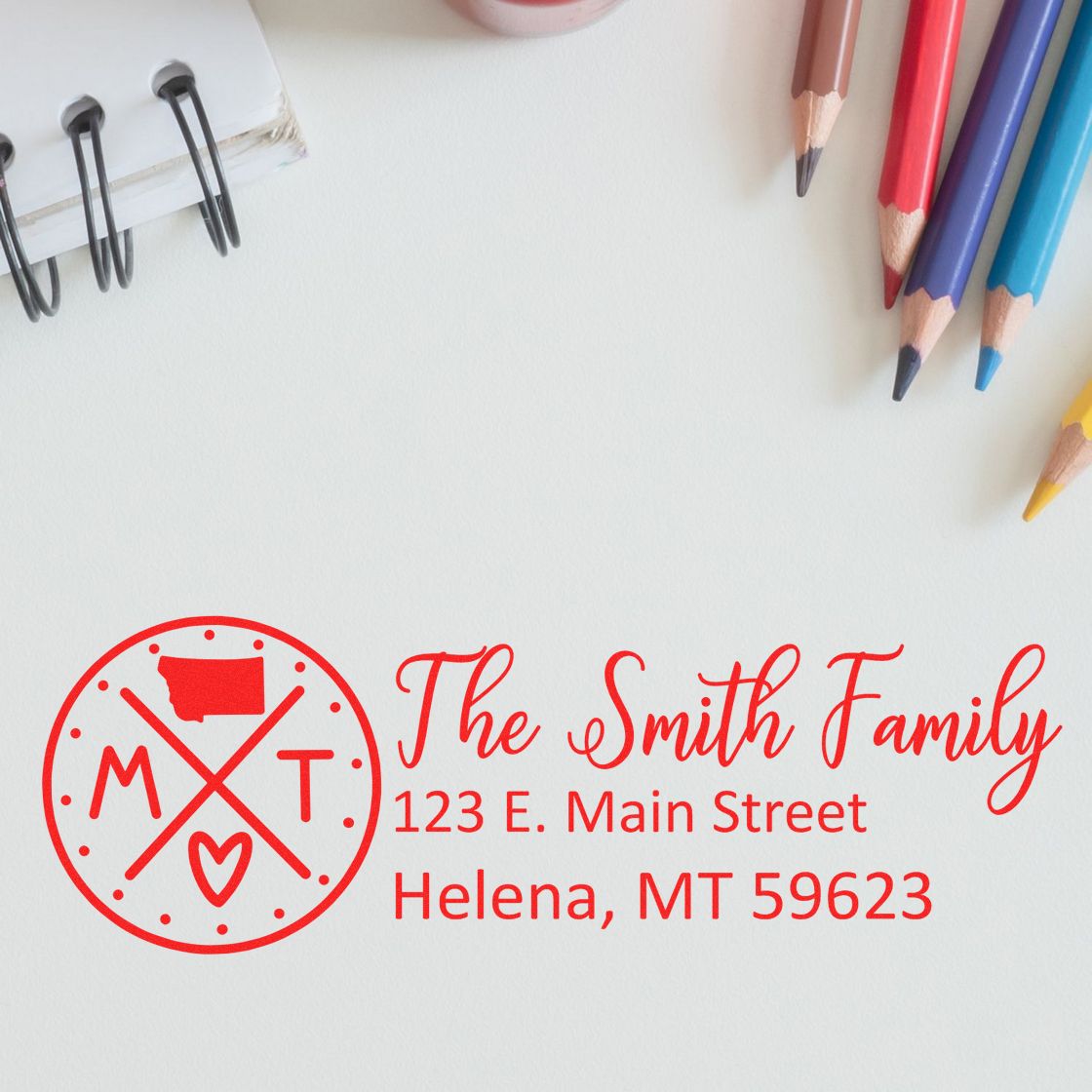 Custom family return address rubber stamp with monogram, name and address design for personalized mailings.