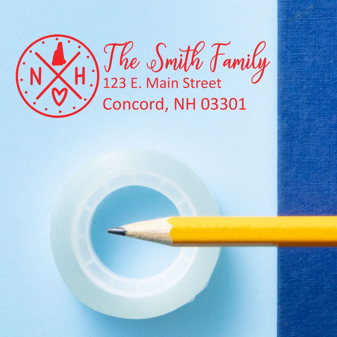Custom rubber stamp with family return address, monogram and address for Concord, NH stationery.