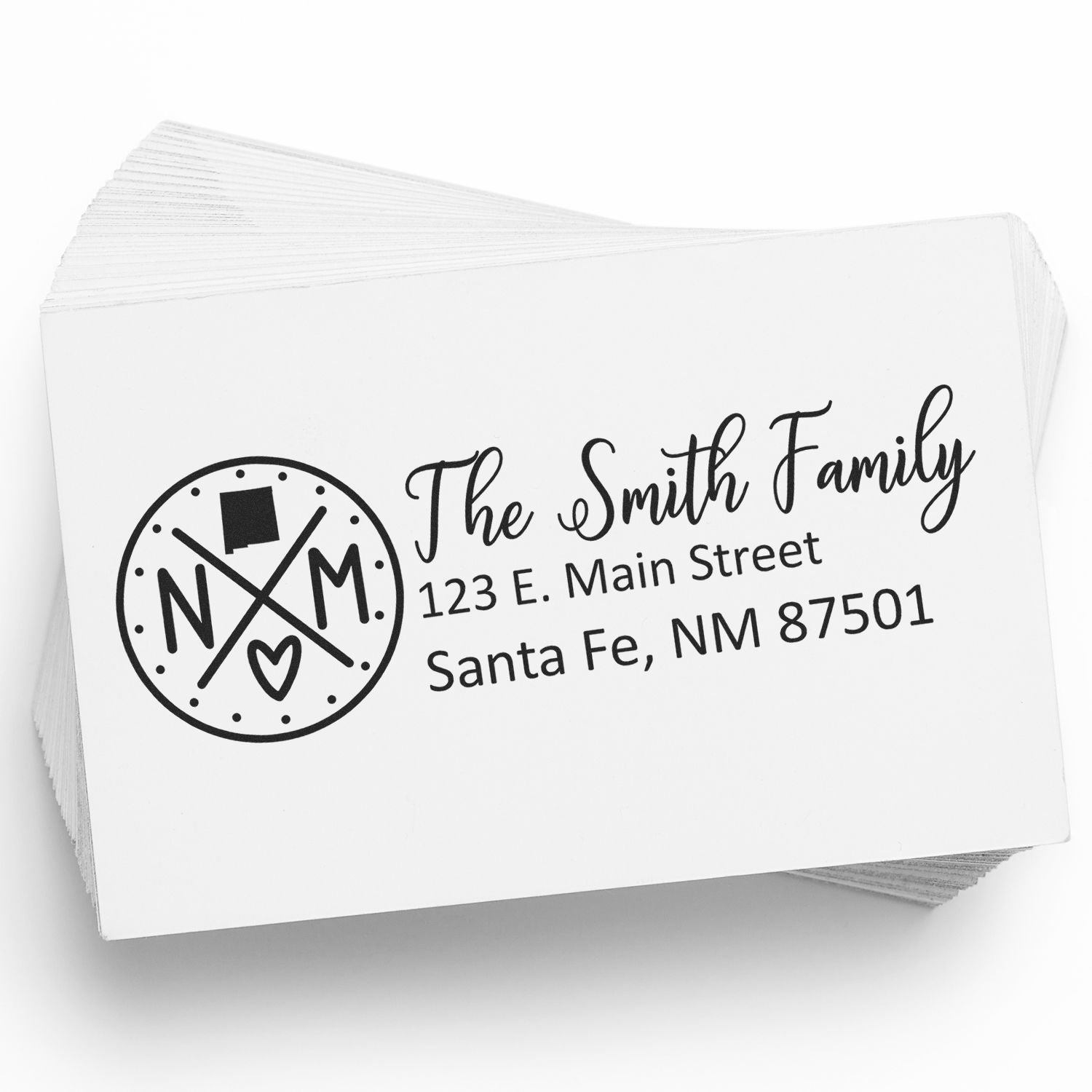 Personalized custom return address rubber stamp with family monogram logo, name, street address, city, state and ZIP.