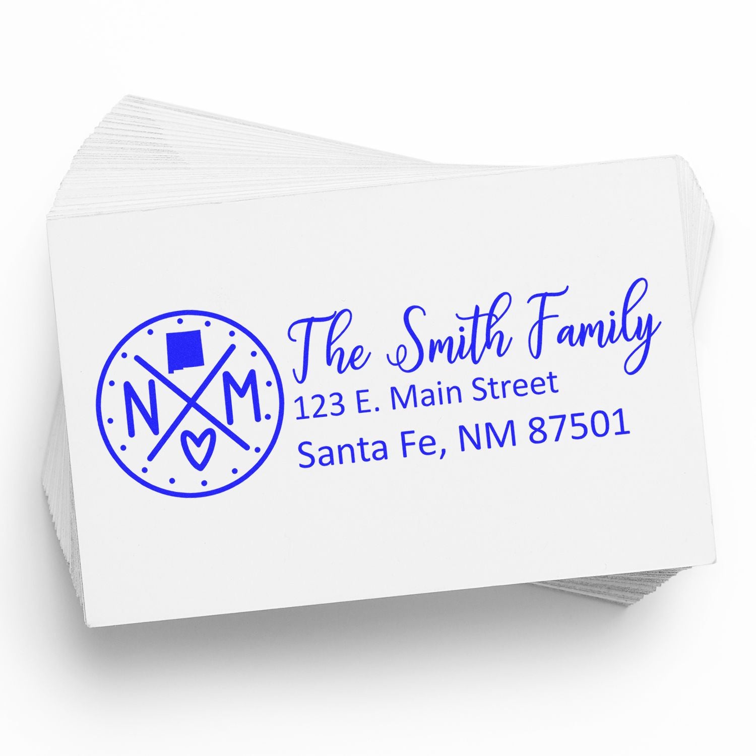 Personalized return address rubber stamp for The Smith Family, Santa Fe, NM 87501