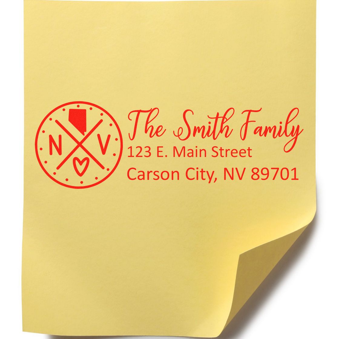Custom family address rubber stamp with The Smith Family return address in Carson City, NV for personalized mailing.