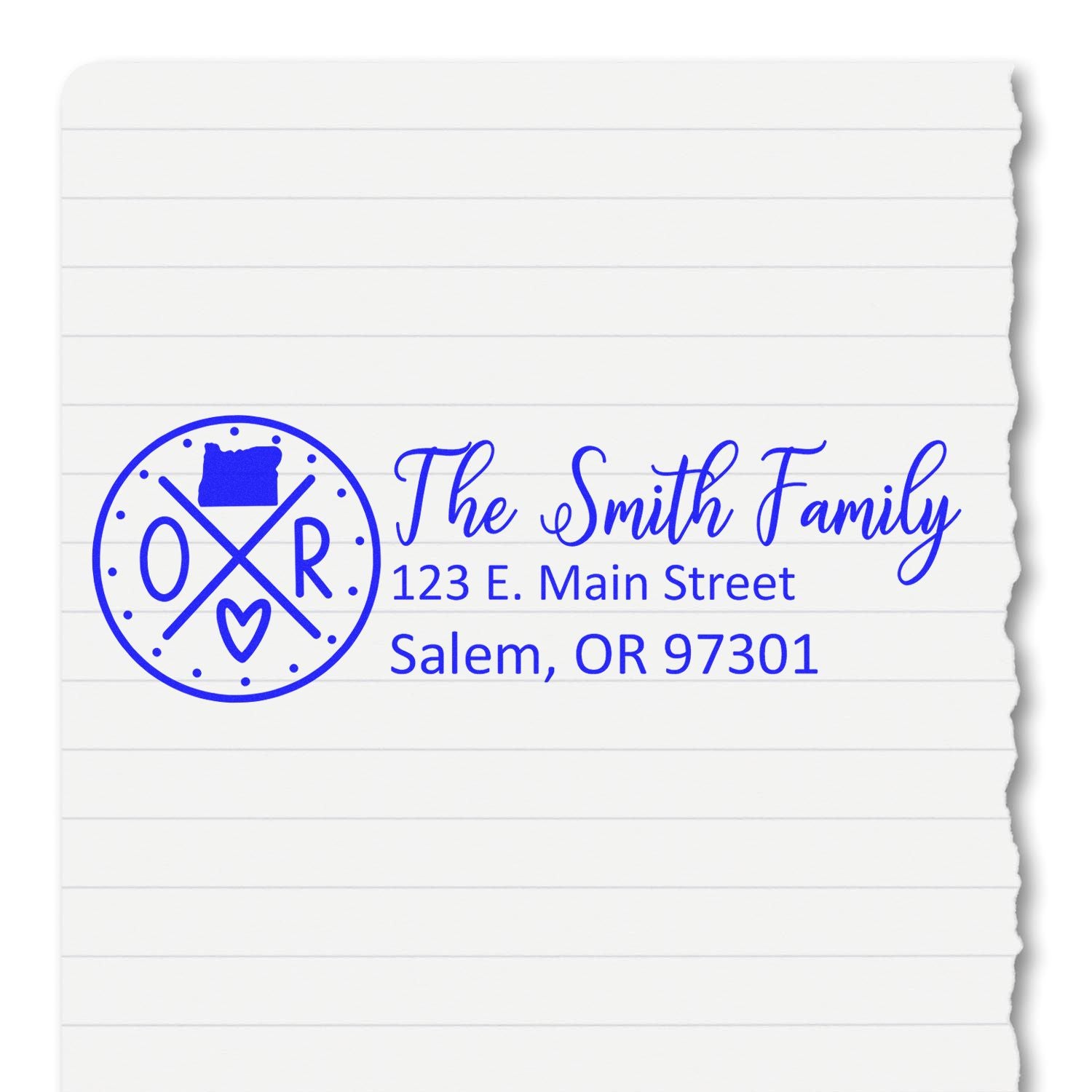 Custom family return address rubber stamp with monogram and Salem, OR address