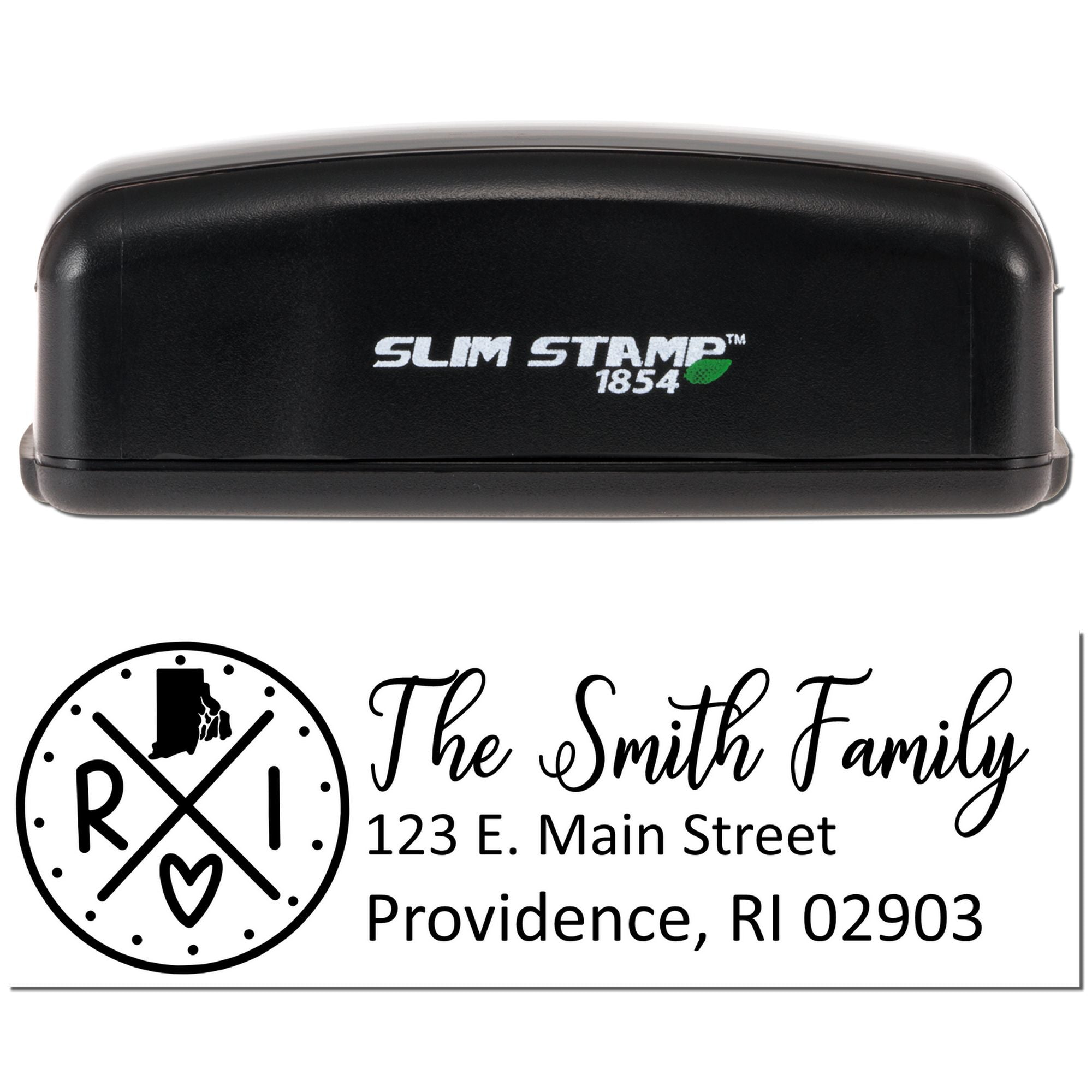 Custom Slim Stamp 1854 rubber stamp with Smith Family return address design for Providence, RI 02903.