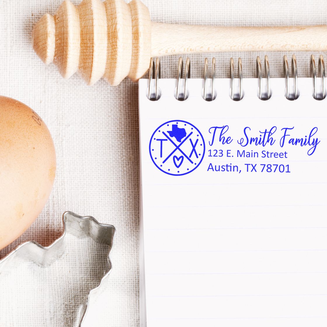 Custom return address rubber stamp for The Smith Family, Austin TX, ideal for envelopes, cards and invitations.