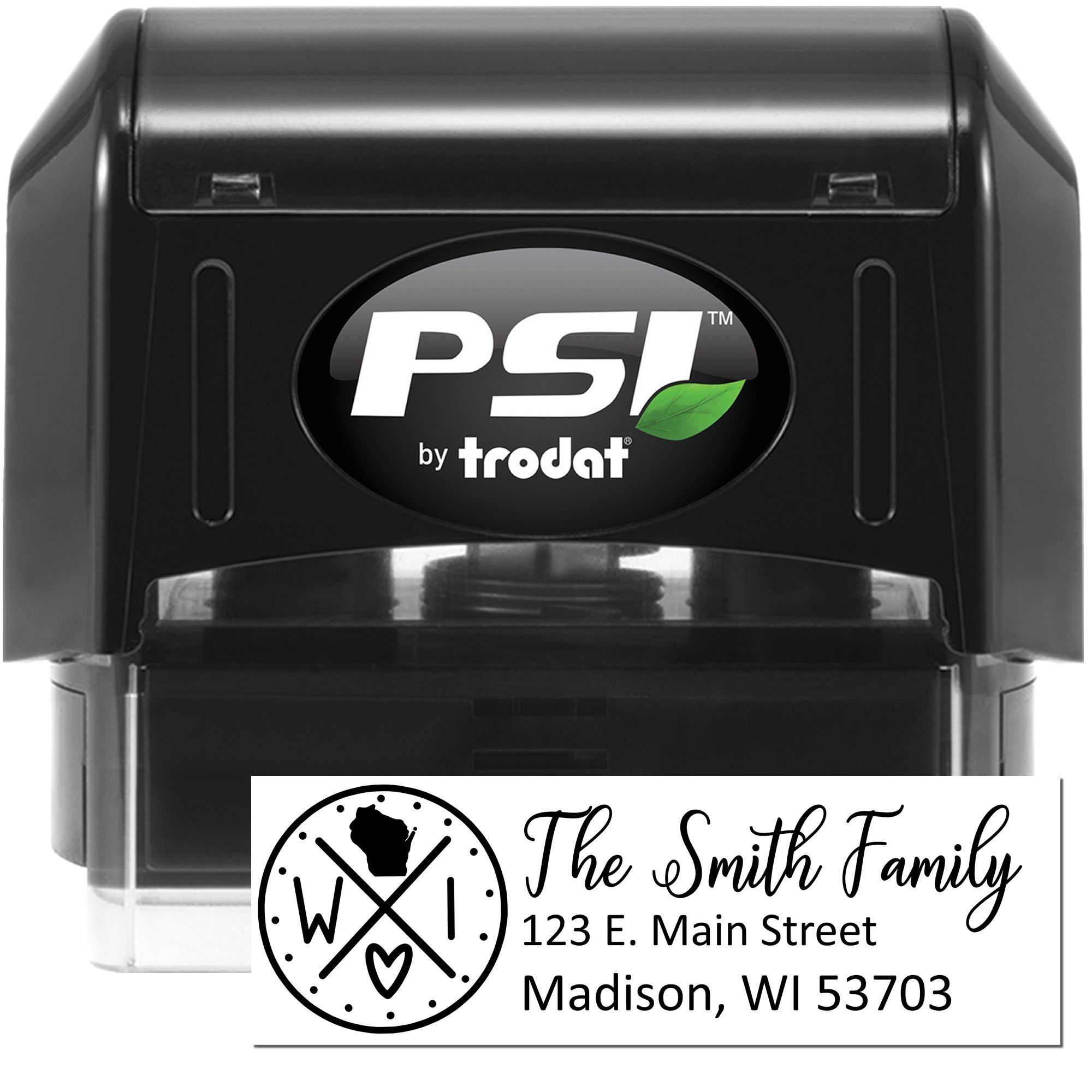 PSI by Trodat self-inking custom address rubber stamp with Smith family return address design