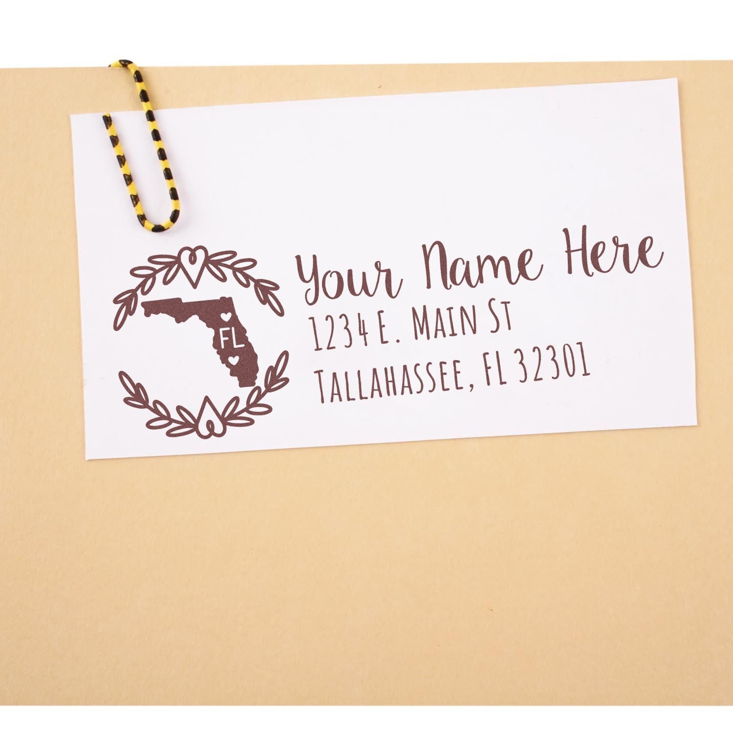 Custom Florida return address rubber stamp with name and address for envelopes and stationery