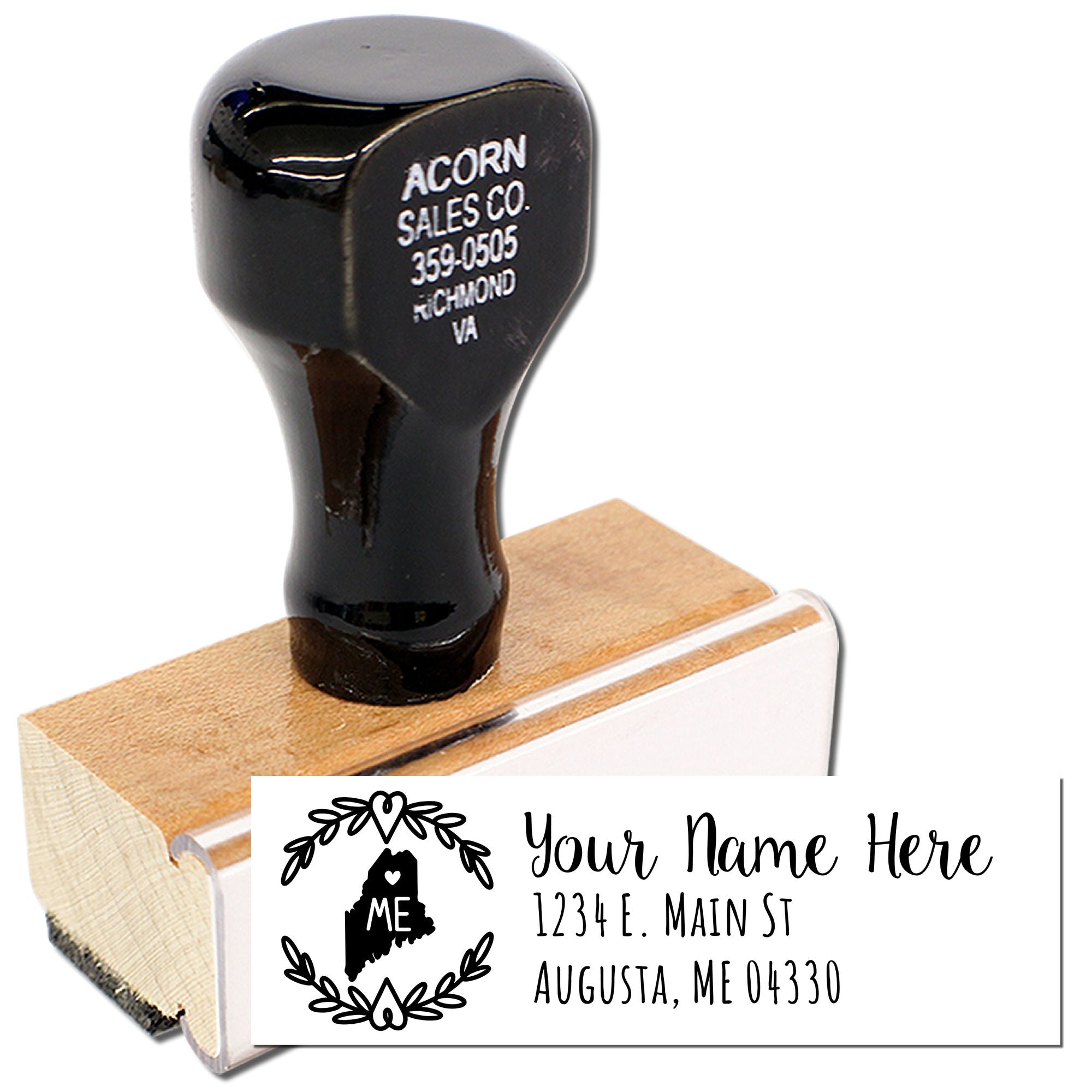 Custom address rubber stamp with Maine design for personalized mail, wedding invitations, and craft projects