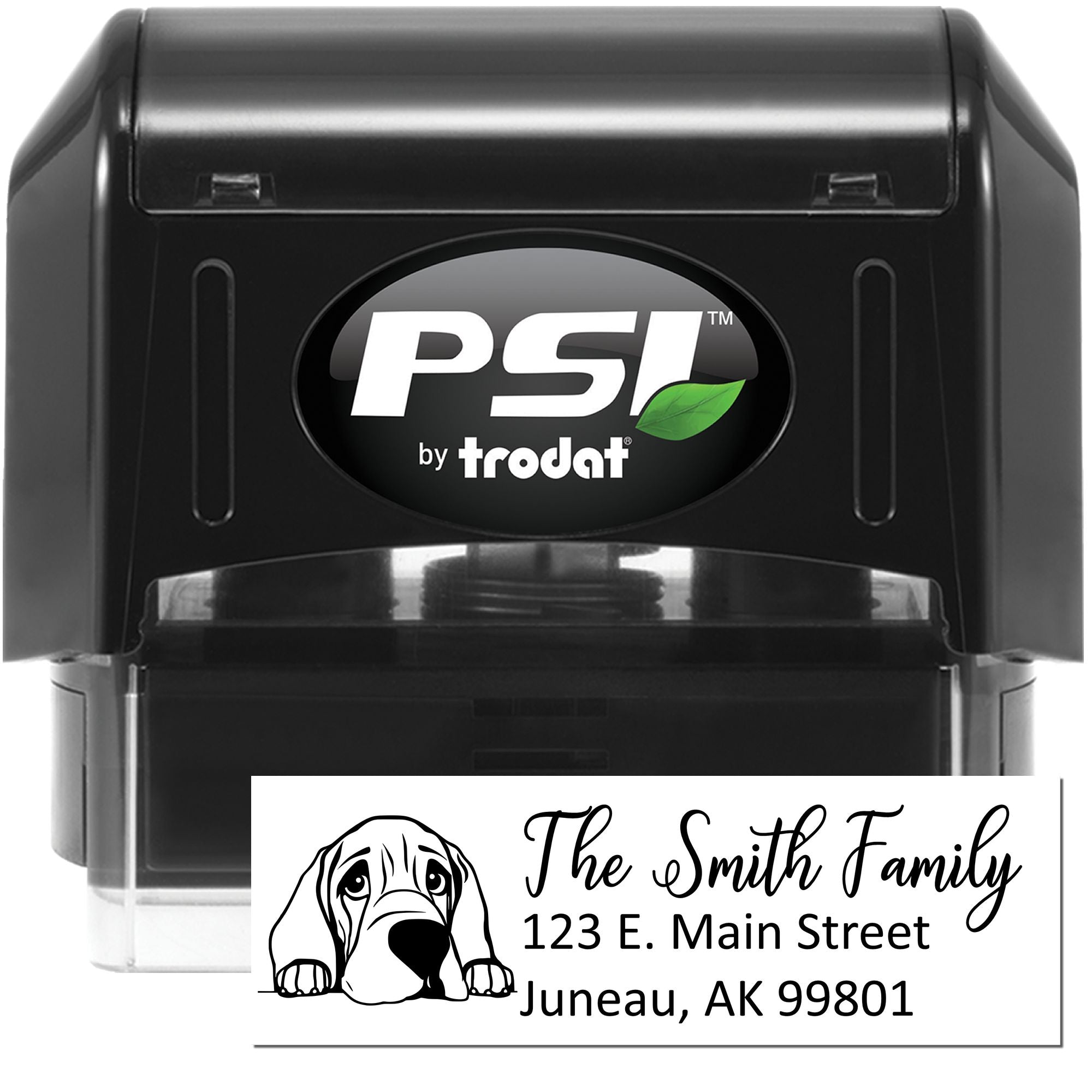 PSI by Trodat self-inking custom address rubber stamp with dog design for personalized family mailing labels