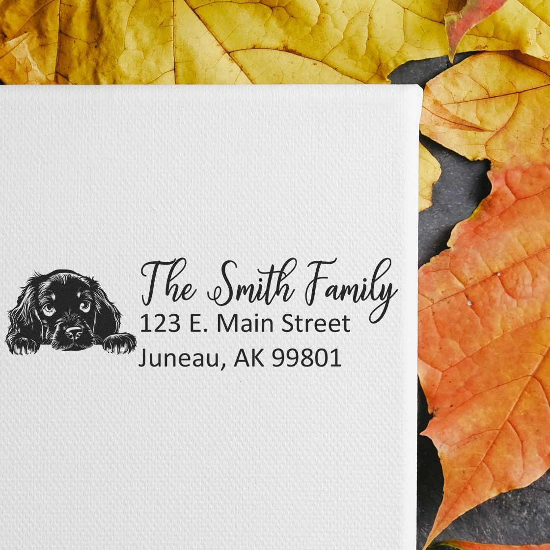 Personalized dog return address rubber stamp for The Smith Family, with Juneau, AK mailing address.