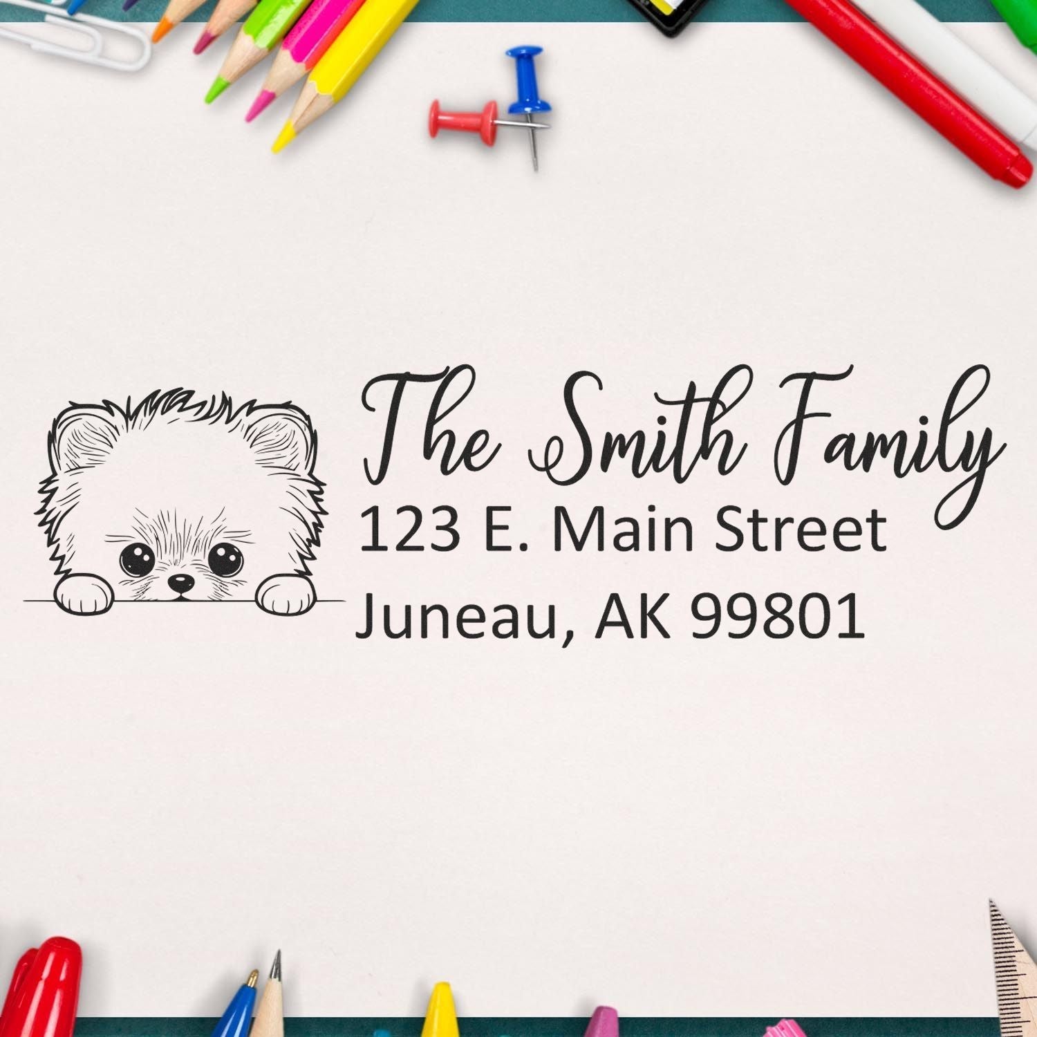 Custom return address rubber stamp with cute bear design for personalized family mail, envelopes, and stationery.