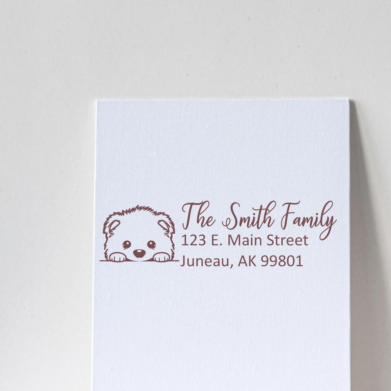 Custom return address rubber stamp with cute bear design for family envelopes, stationery, and wedding mailings.