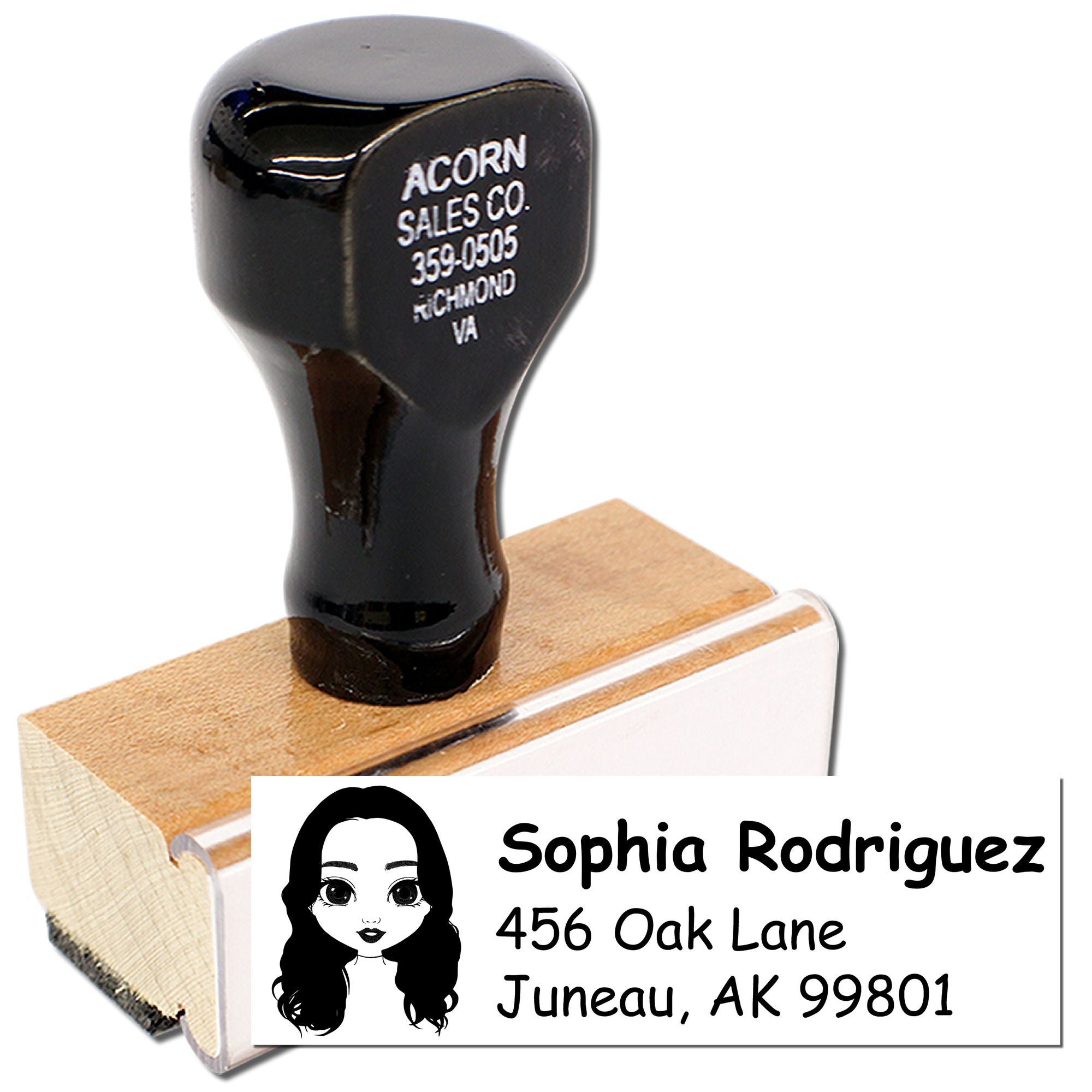 Custom self-inking rubber address stamp with name and return address for personalized mailing and business use