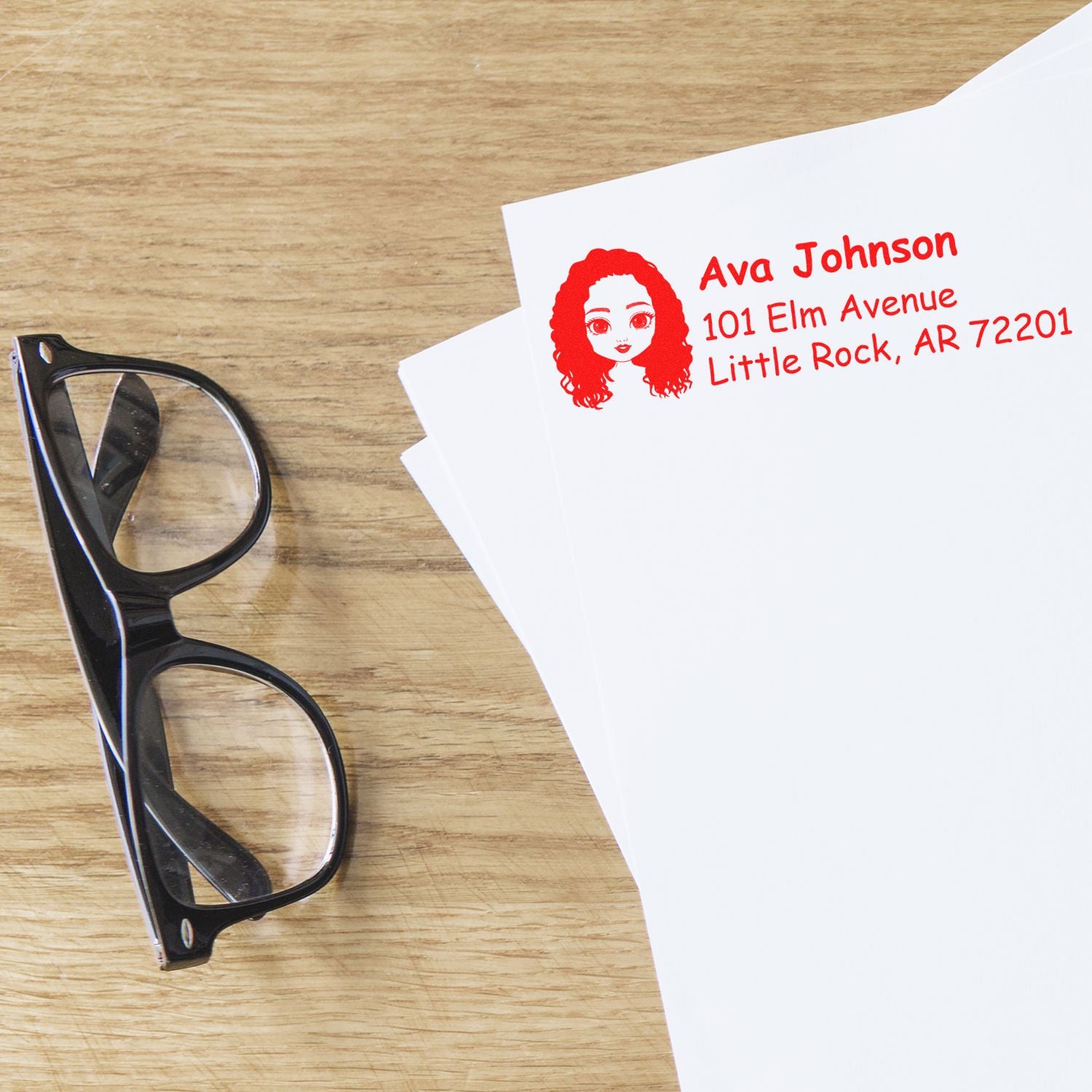 Personalized address rubber stamp on envelope, printing name and mailing address for mail and correspondence.