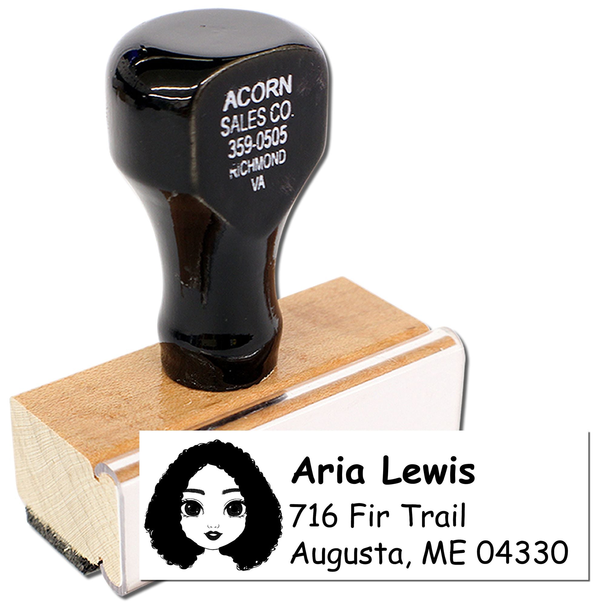 Personalized return address rubber stamp with custom name and mailing address for envelopes and business correspondence.