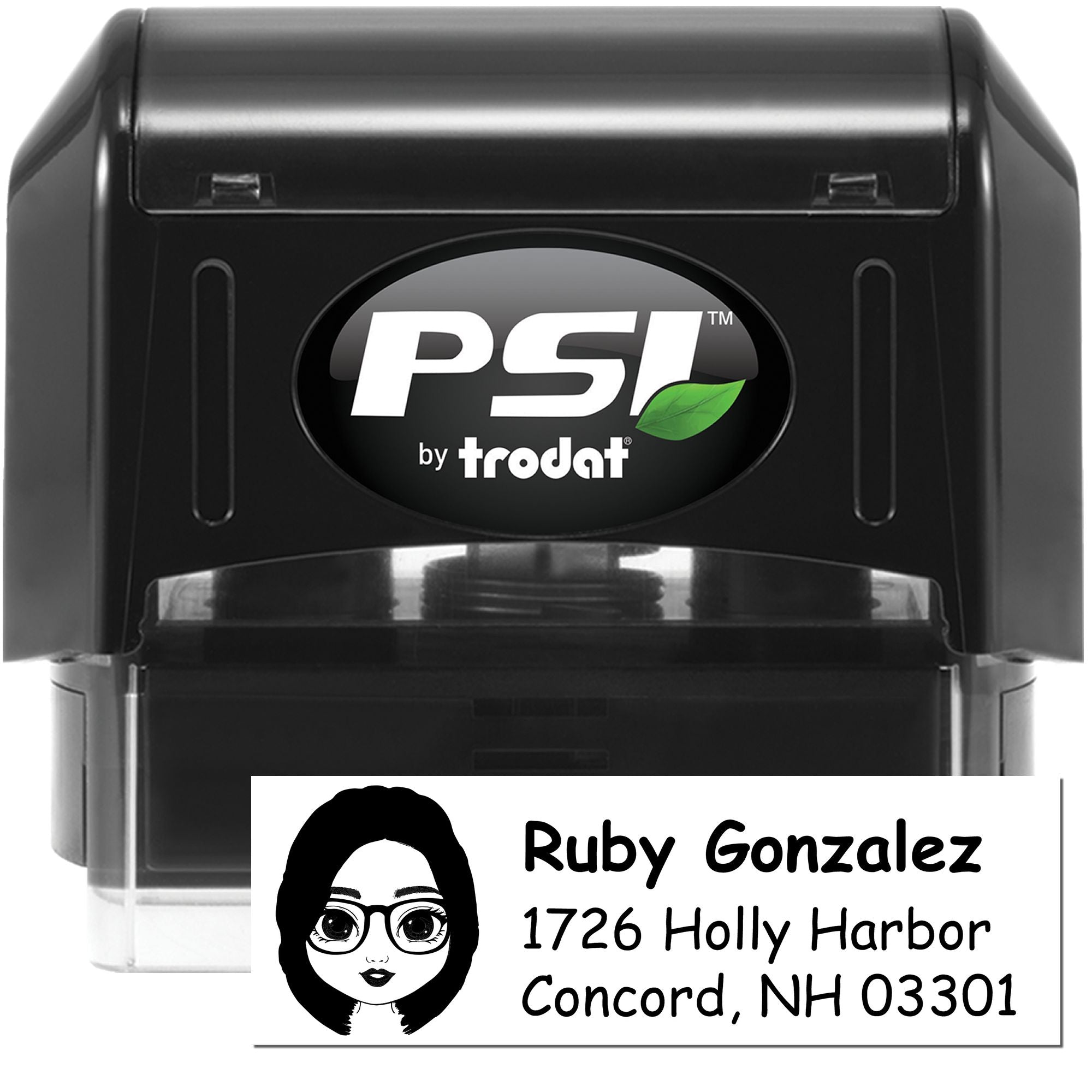 PSI by Trodat self-inking custom rubber address stamp with personalized name and address imprint for mailing and office use