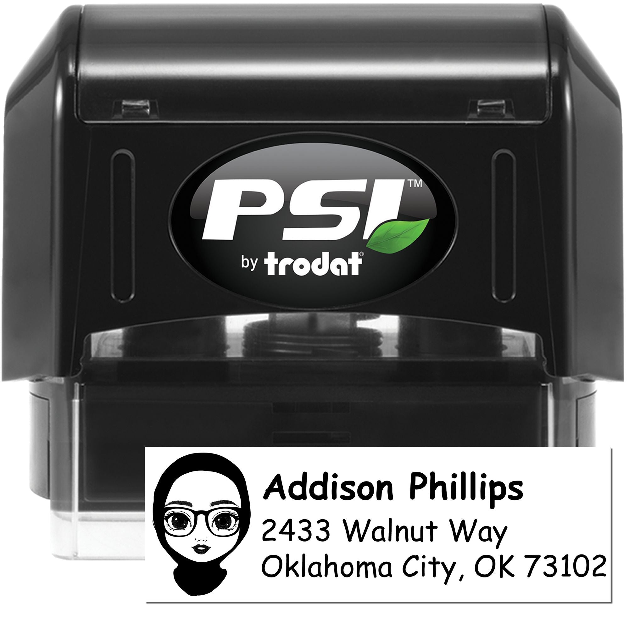 PSI by Trodat self-inking rubber address stamp with custom name and mailing address for fast, professional labeling.