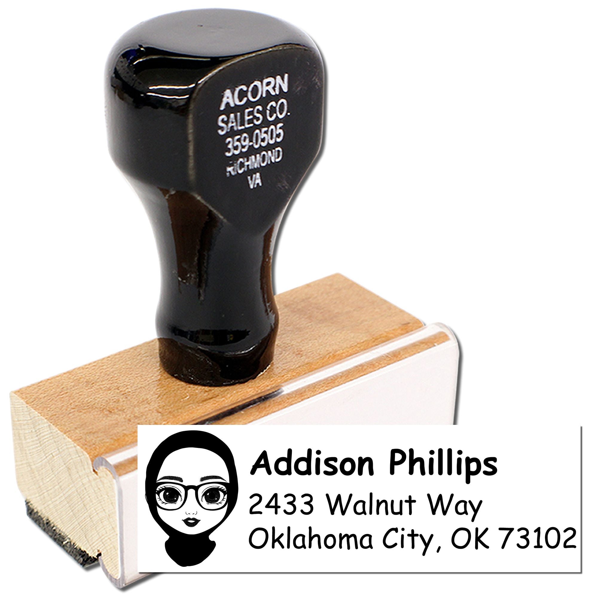 Custom return address rubber stamp with name, street, city, and state for mailing envelopes