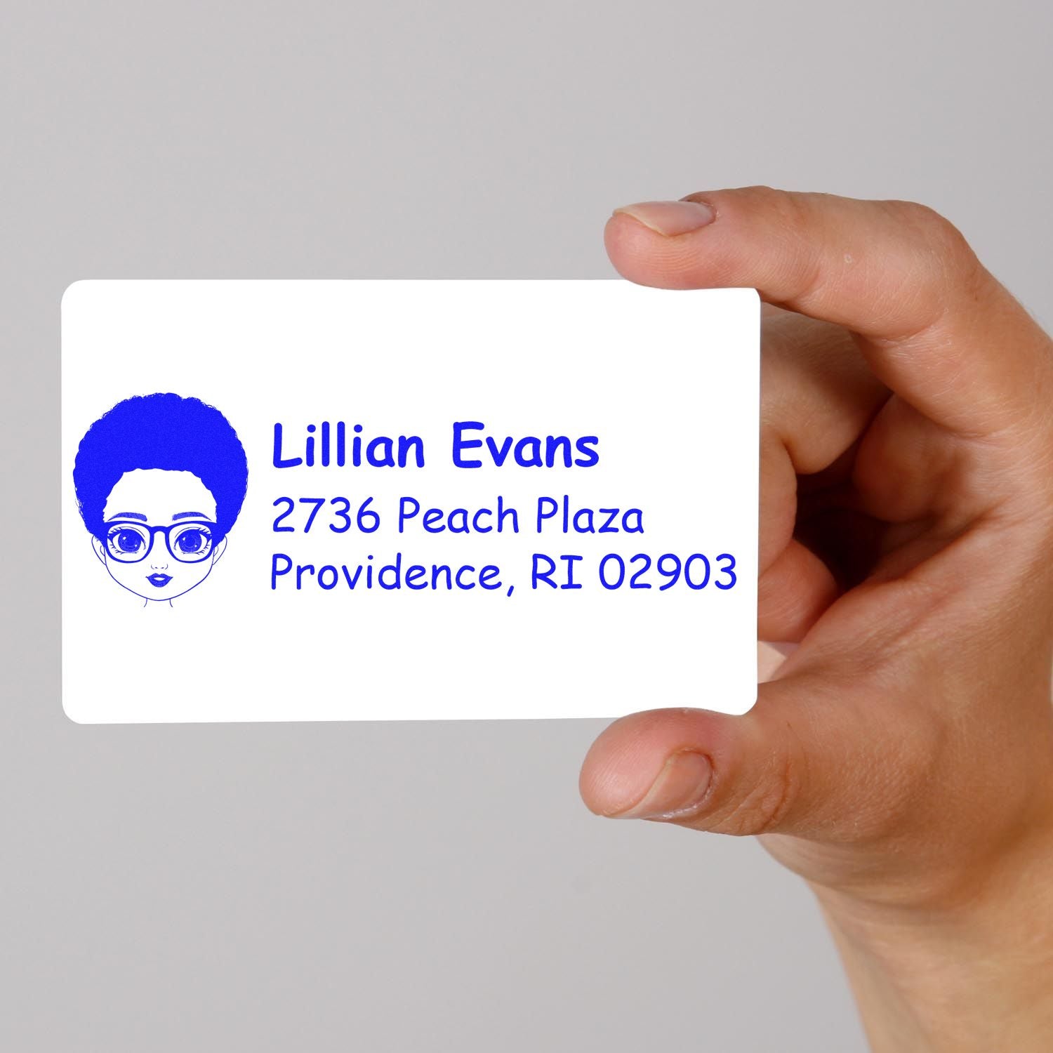 Custom return address rubber stamp for Lillian Evans, featuring name and Providence, RI 02903 mailing address.