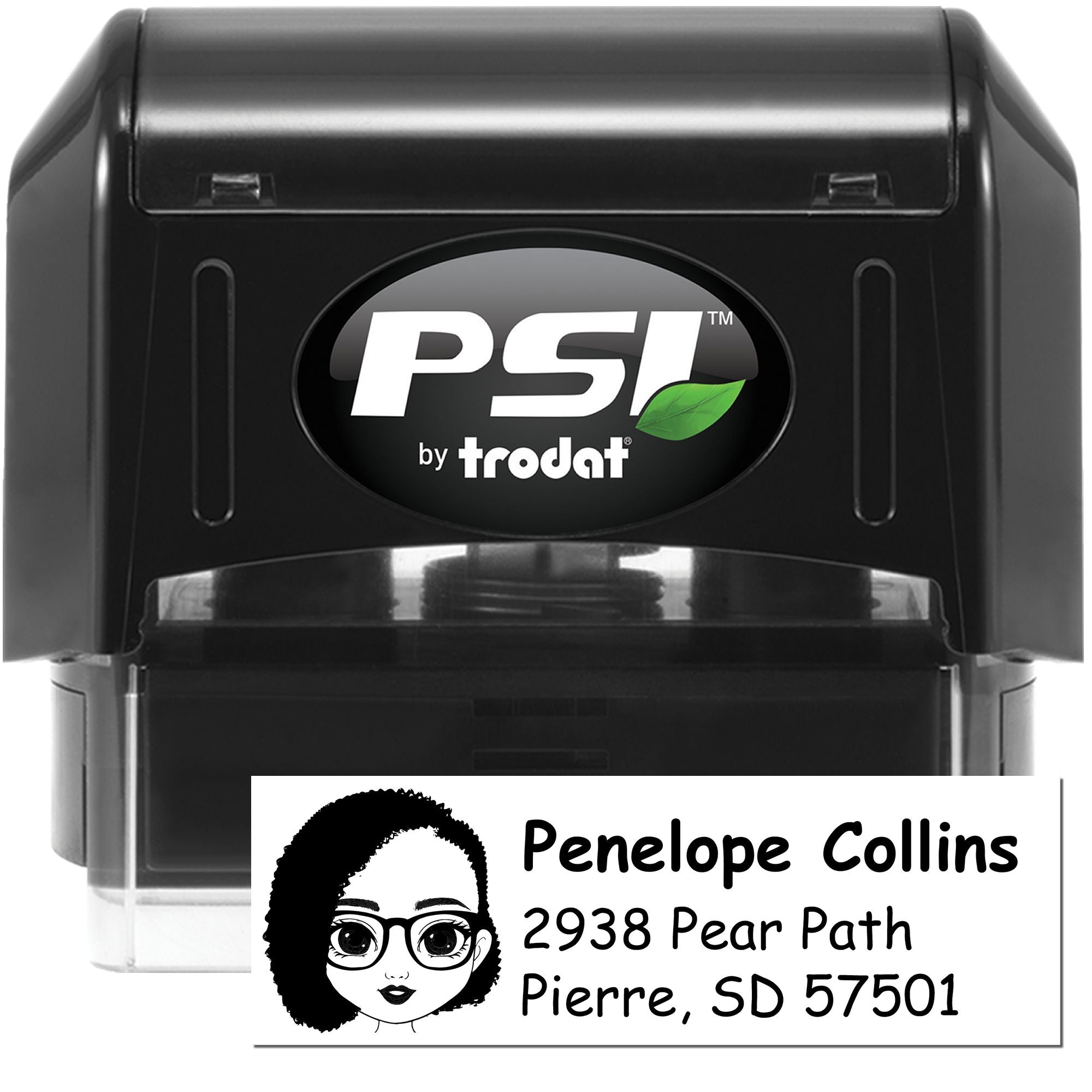 PSI by Trodat self-inking custom return address rubber stamp for fast envelope and mailing label use.