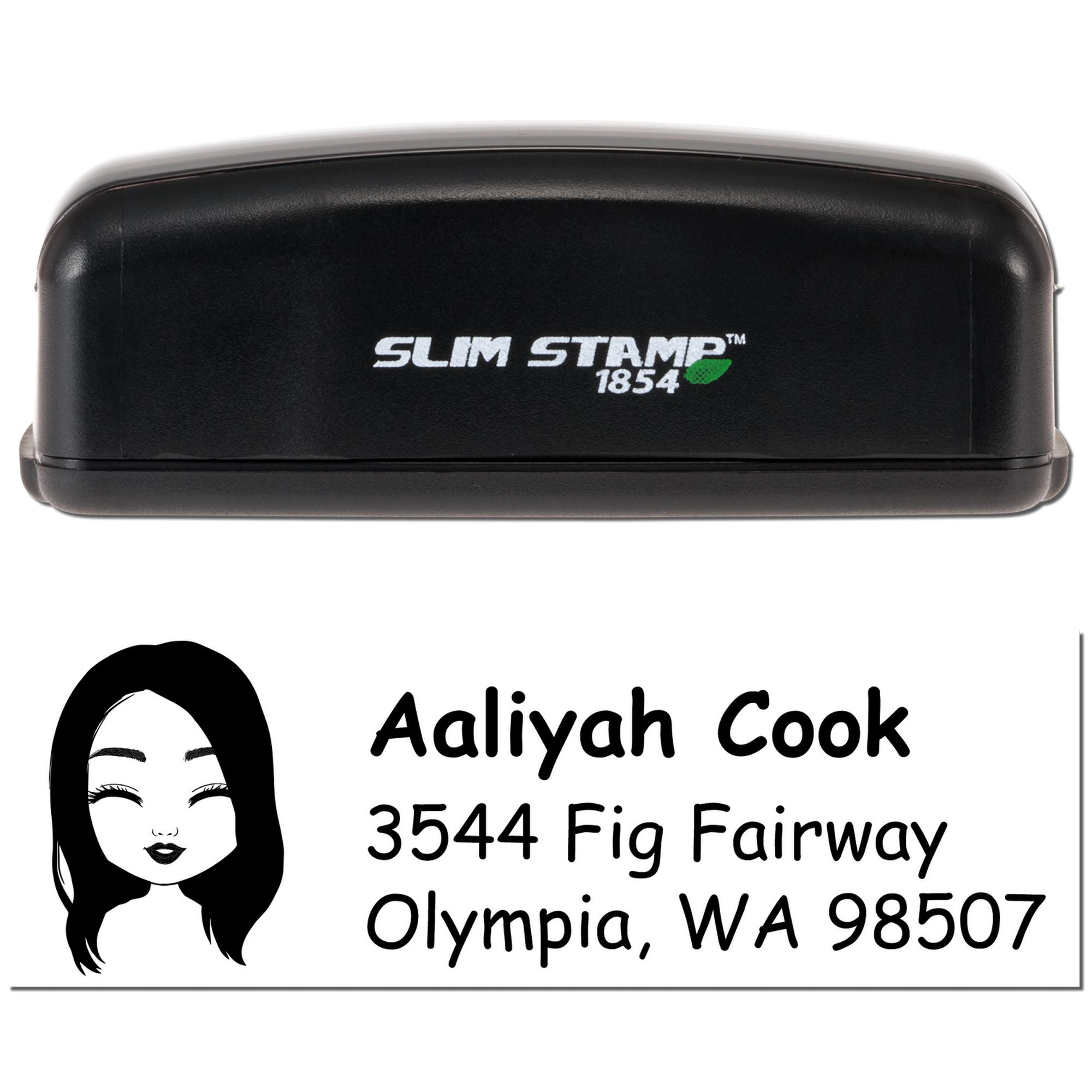 Custom Slim Stamp 1854 self-inking return address rubber stamp for Aaliyah Cook, Olympia, WA 98507