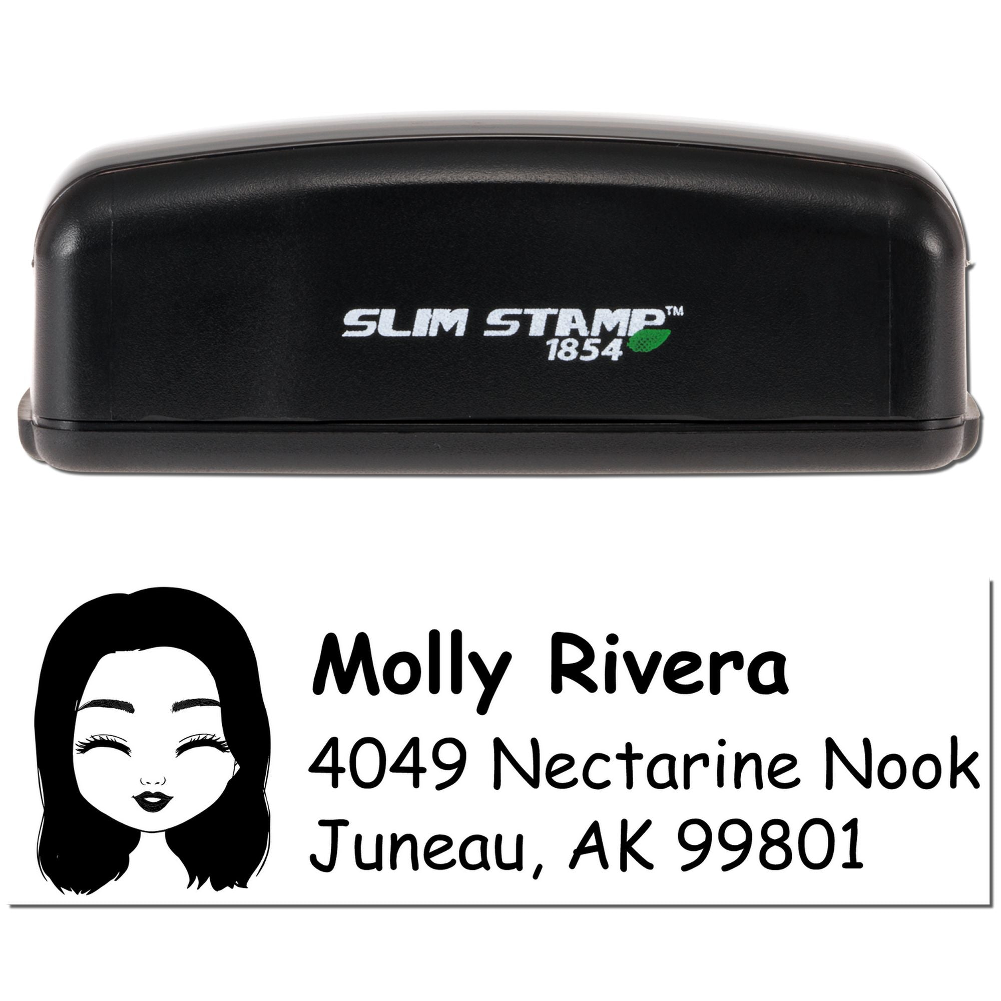 Custom Slim Stamp 1854 self-inking address rubber stamp with personalized return address and logo design for mailing labels