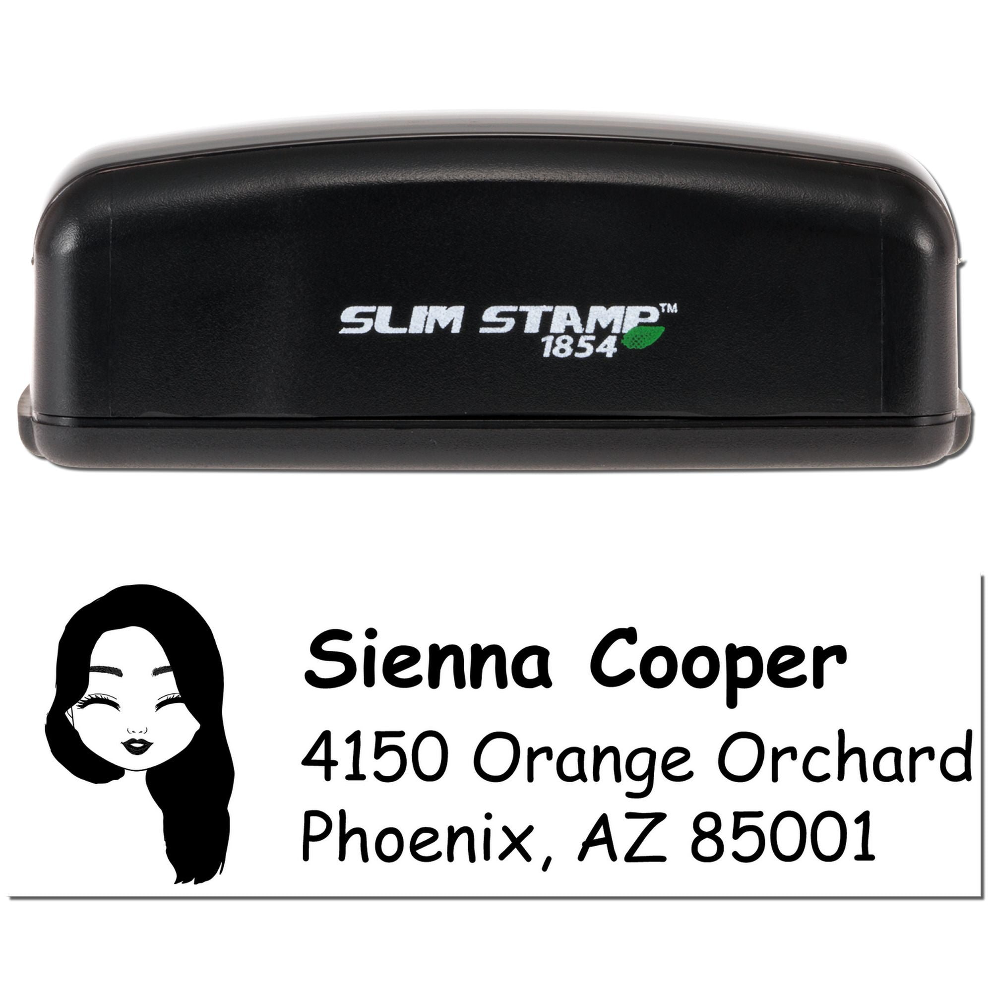 Slim Stamp 1854 self-inking rubber stamp with custom return address design for Sierra Cooper in Phoenix, AZ.