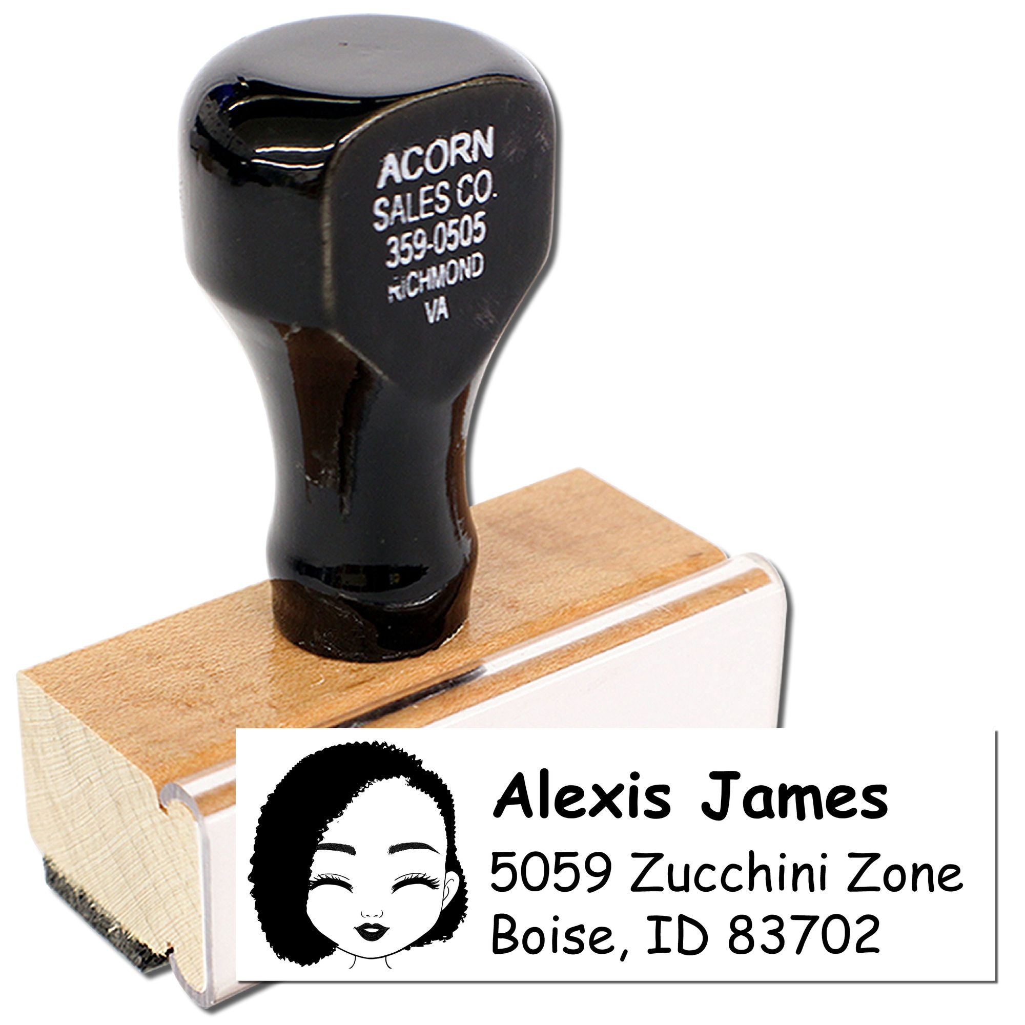 Custom rubber address stamp with name and Boise, ID return address for personalized mailing.