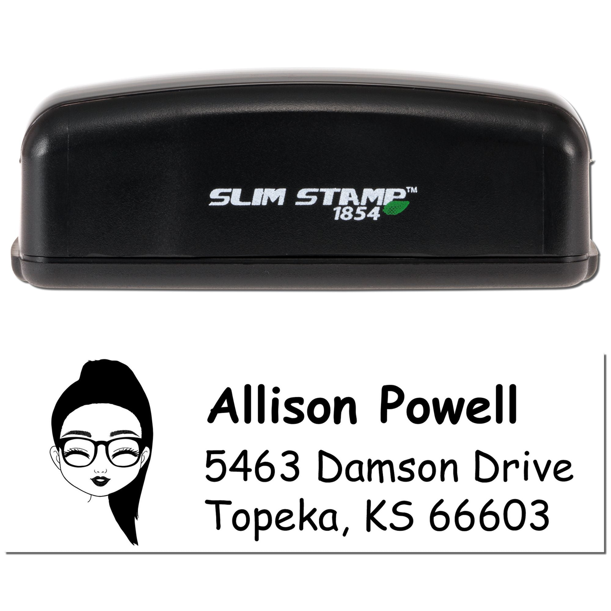 Personalized return address rubber stamp with custom name and full mailing address, Slim Stamp 1854.