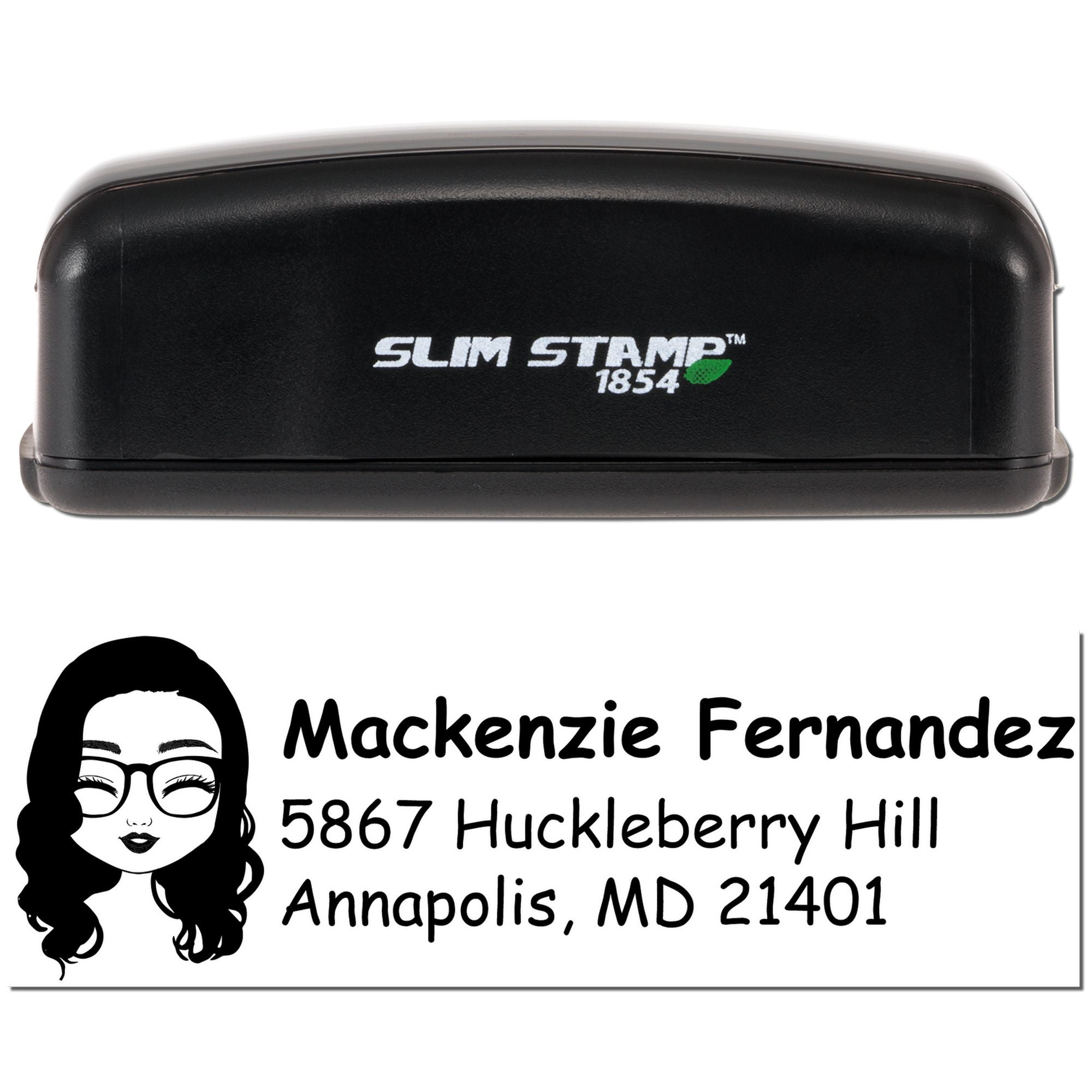 Slim Stamp 1854 address rubber stamp with custom name and return address imprint preview