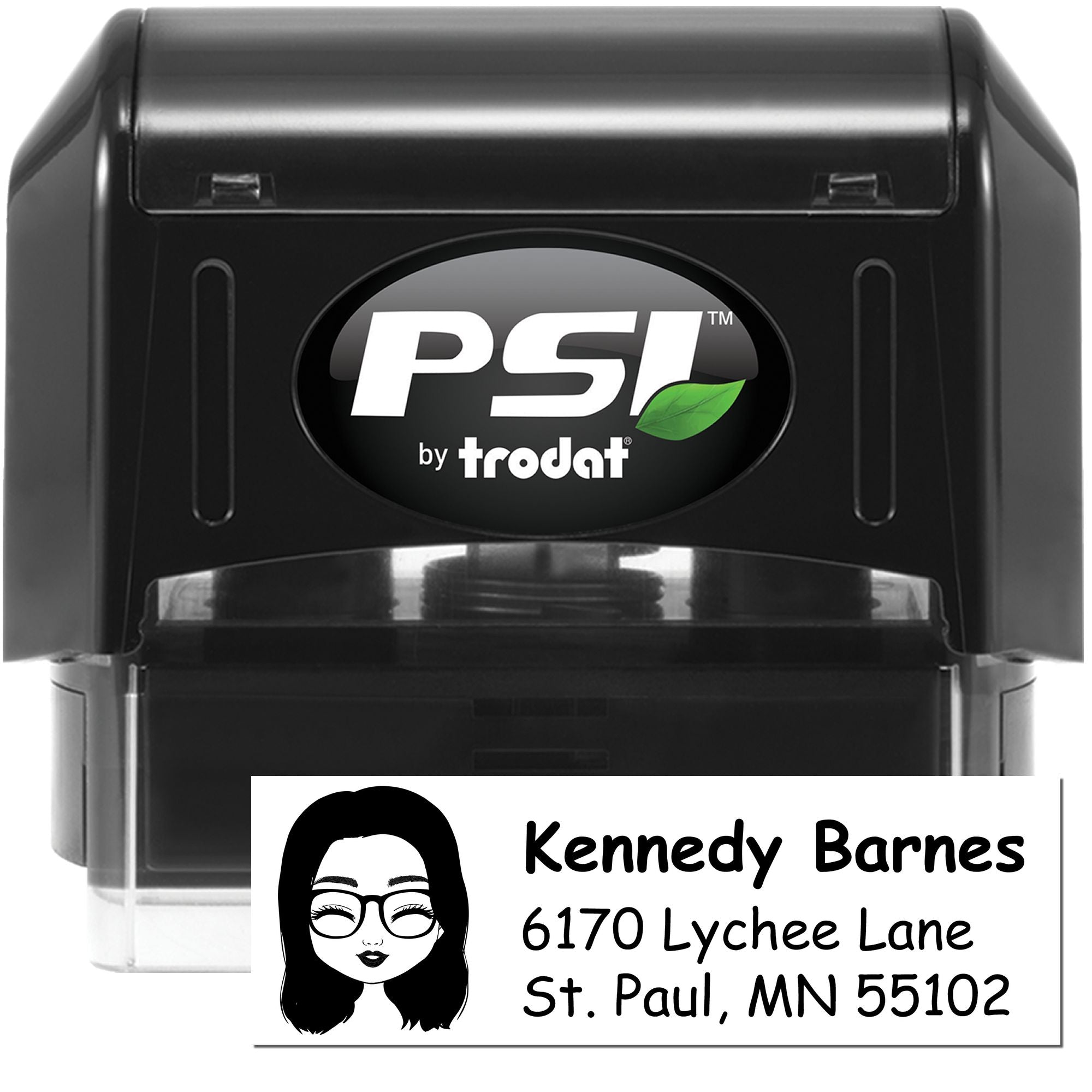 PSI by Trodat custom self-inking address rubber stamp with return address imprint for mailing and business use